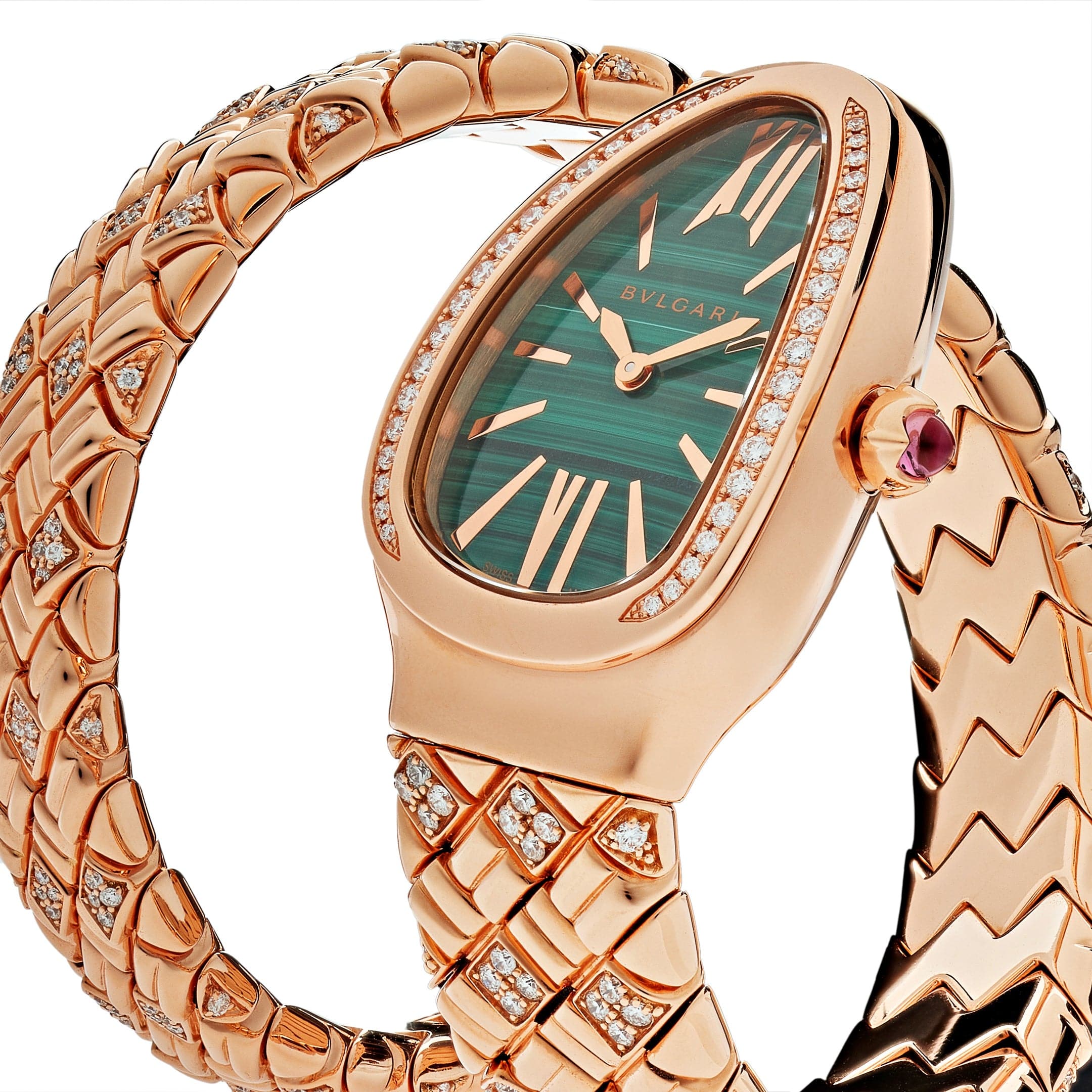BVLGARI Serpenti Spiga Watch 103626 Rose Gold Malachite Dial Diamond - Premium Luxury Product