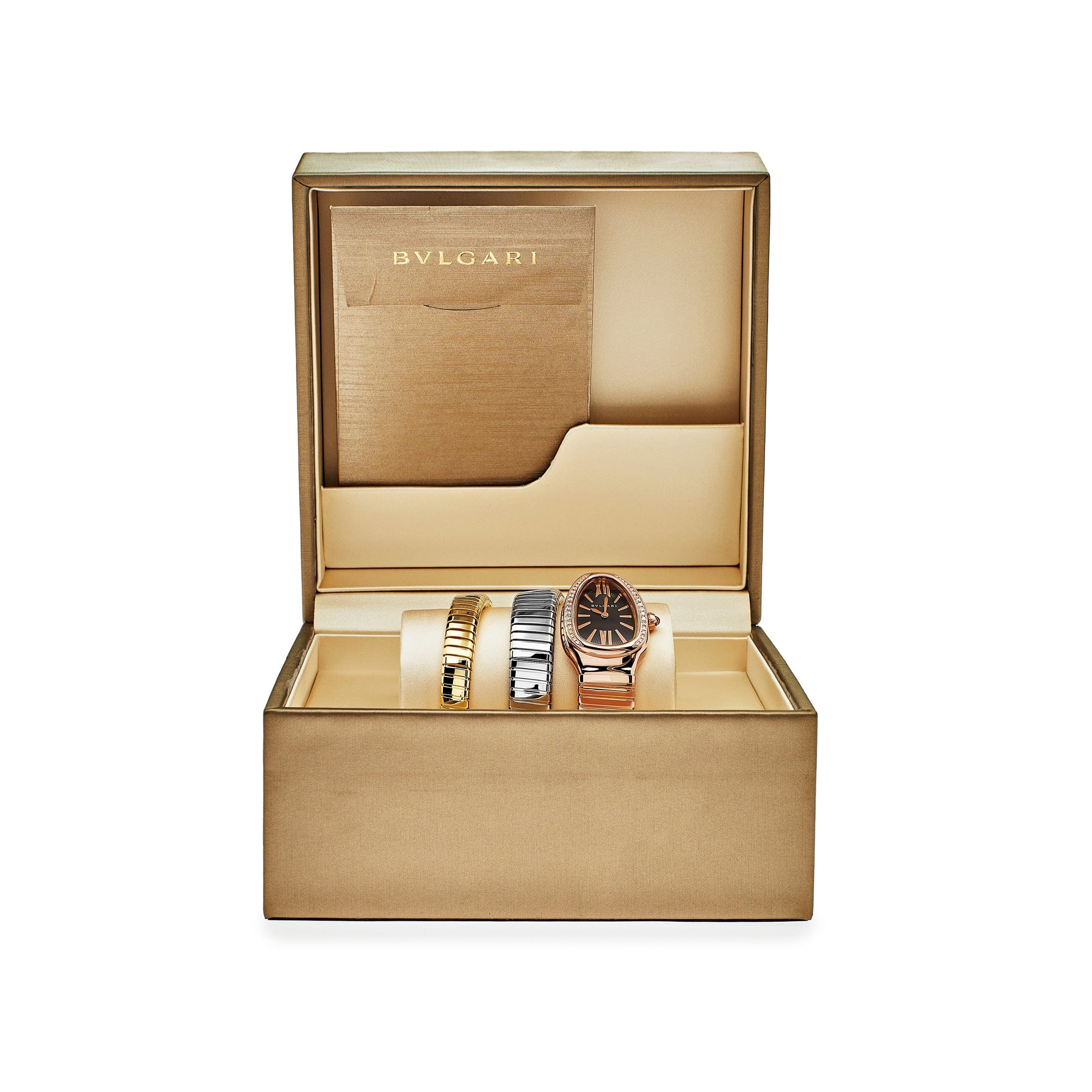 BVLGARI Serpenti Tubogas Watch 102948 Three-Tone Double Spiral Diamond Bezel - Premium Luxury Product