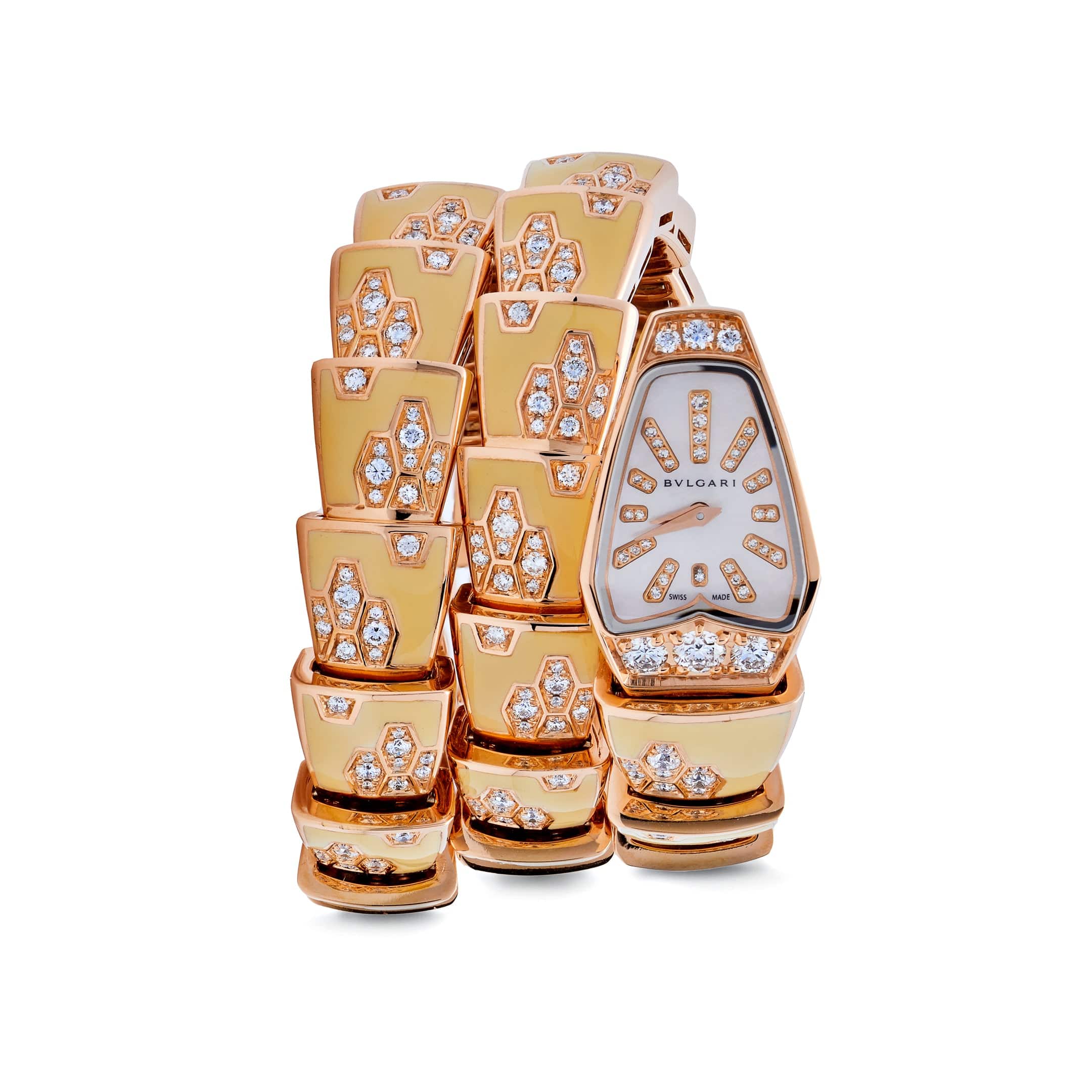 BVLGARI Serpenti Two-Coil Watch 101985 Rose Gold Diamonds Lacquer Mother of Pearl Dial - Premium Luxury Product