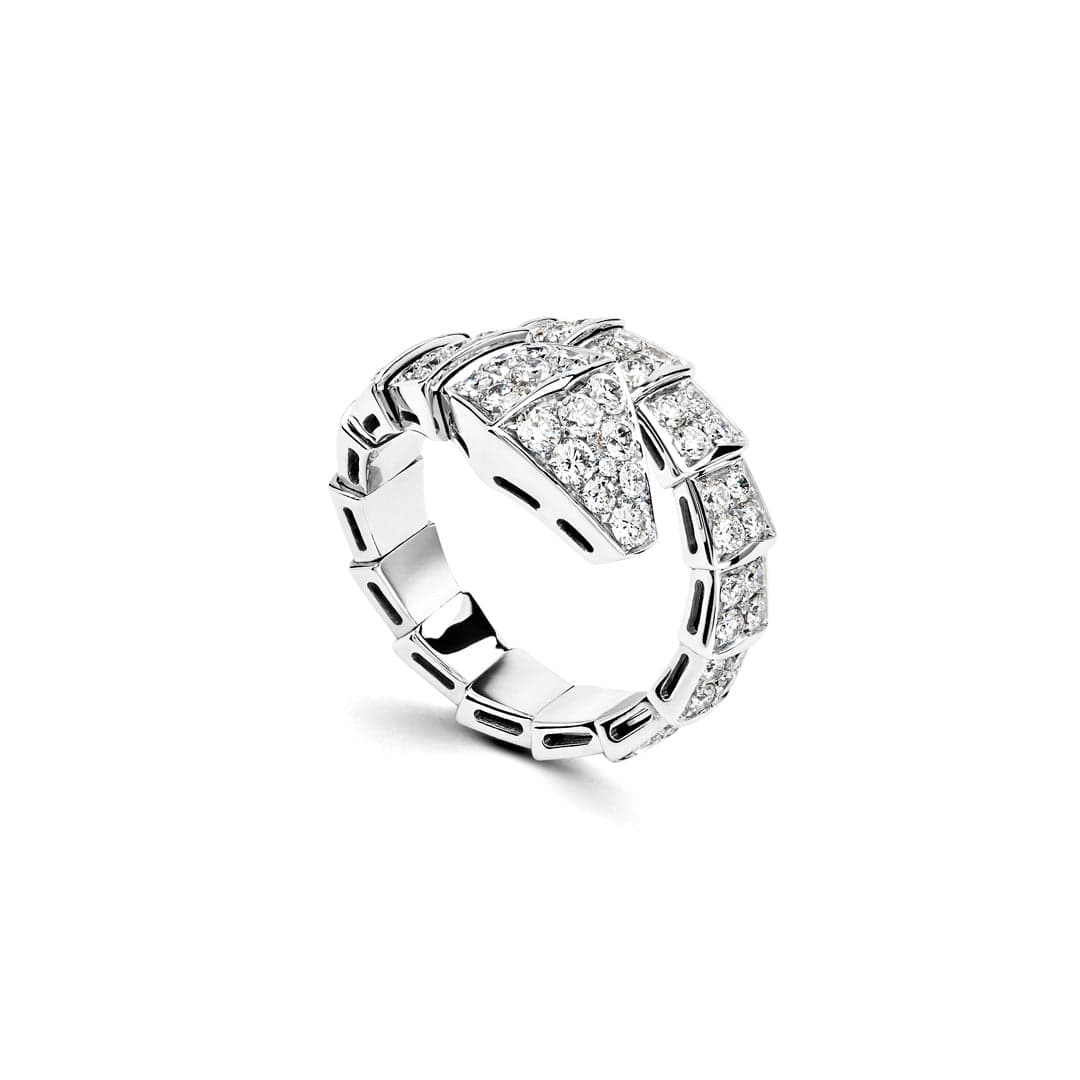 BVLGARI Serpenti Viper Ring One-Coil White Gold Full Pavé Diamond Set 345223 - Premium Luxury Product