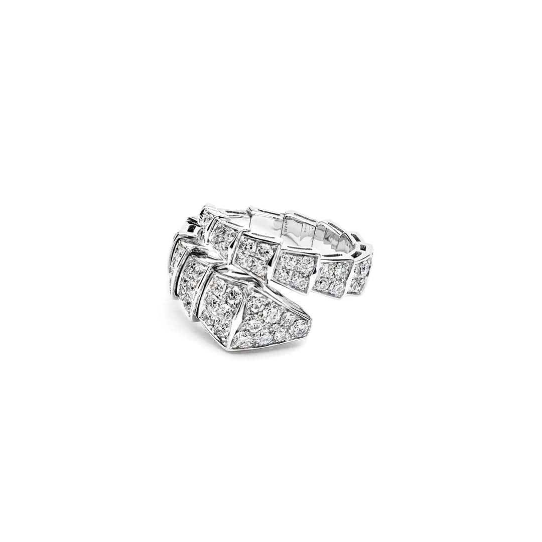BVLGARI Serpenti Viper Ring One-Coil White Gold Full Pavé Diamond Set 345223 - Premium Luxury Product