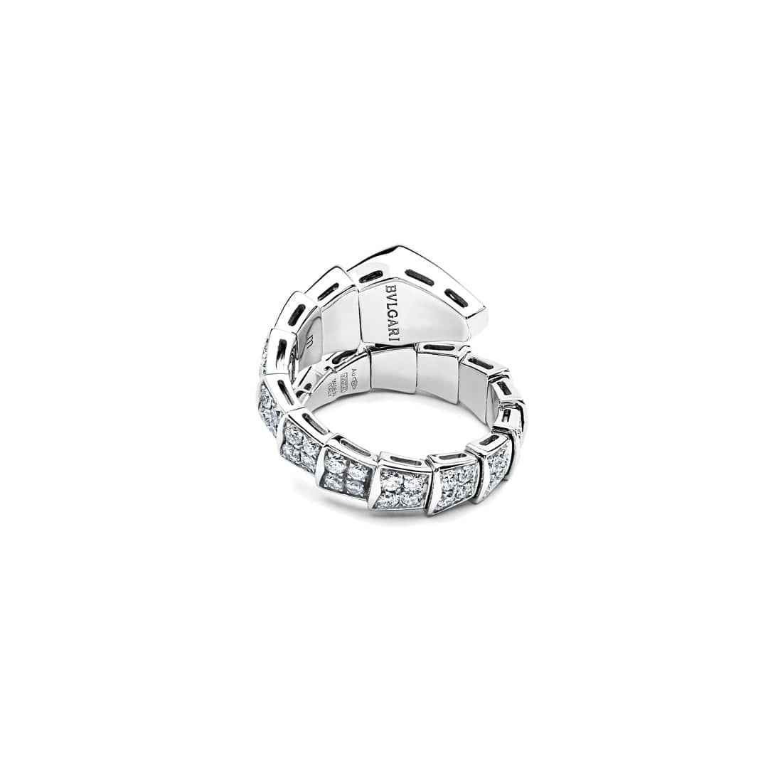 BVLGARI Serpenti Viper Ring One-Coil White Gold Full Pavé Diamond Set 345223 - Premium Luxury Product