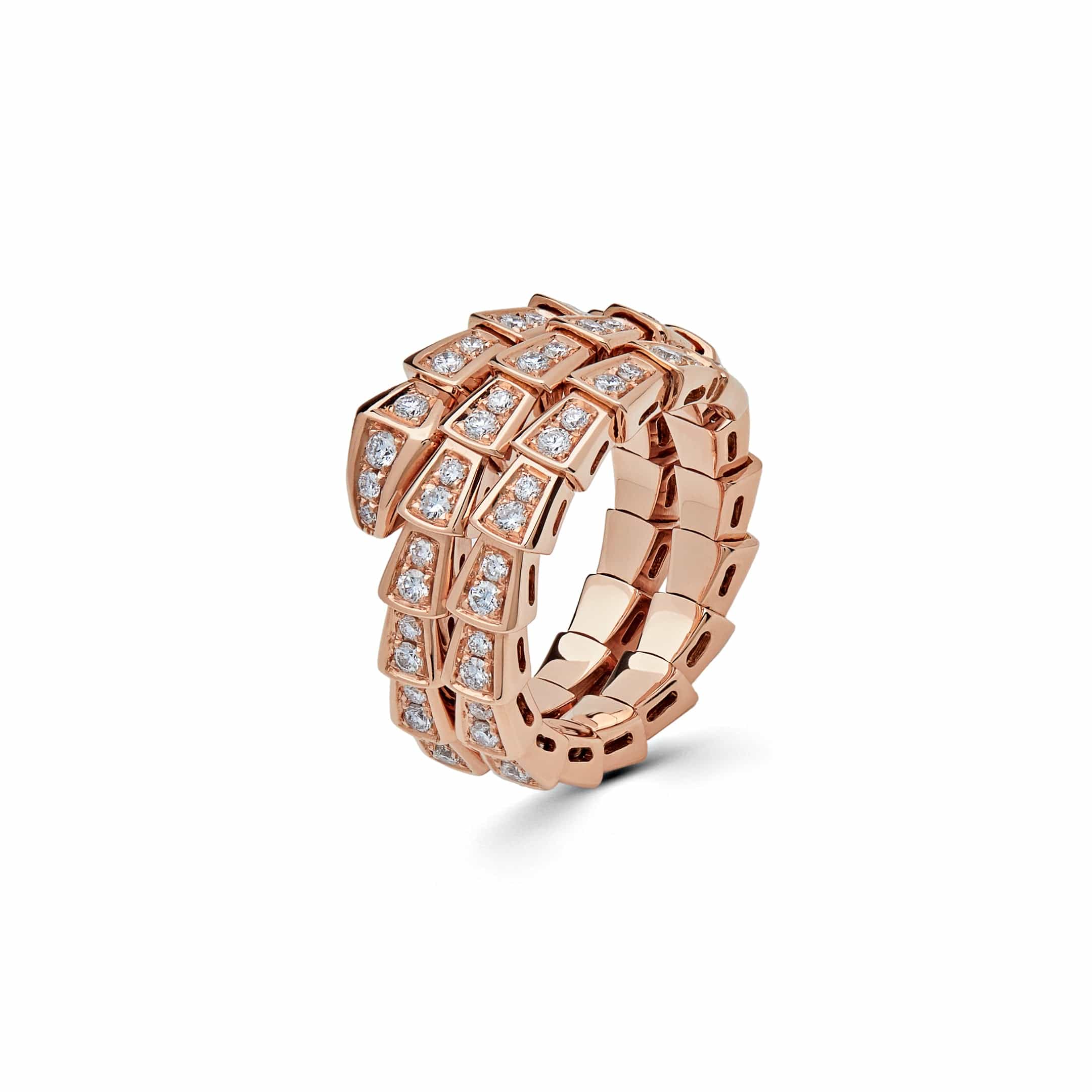 BVLGARI Serpenti Viper Two-Coil Ring Rose Gold Full Pavé Diamonds 357262 - Premium Luxury Product