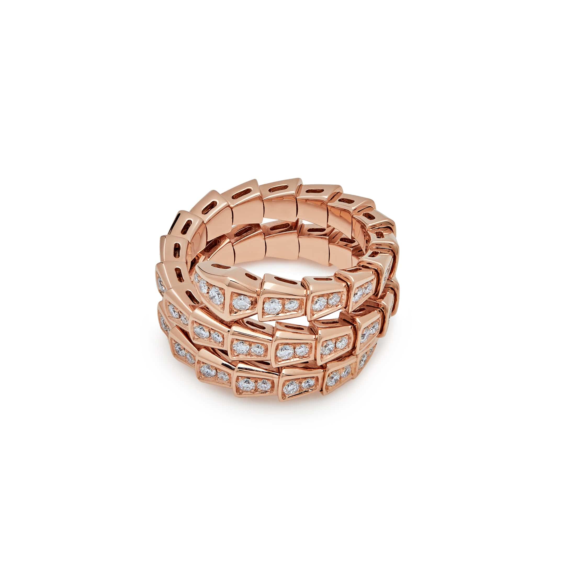 BVLGARI Serpenti Viper Two-Coil Ring Rose Gold Full Pavé Diamonds 357262 - Premium Luxury Product