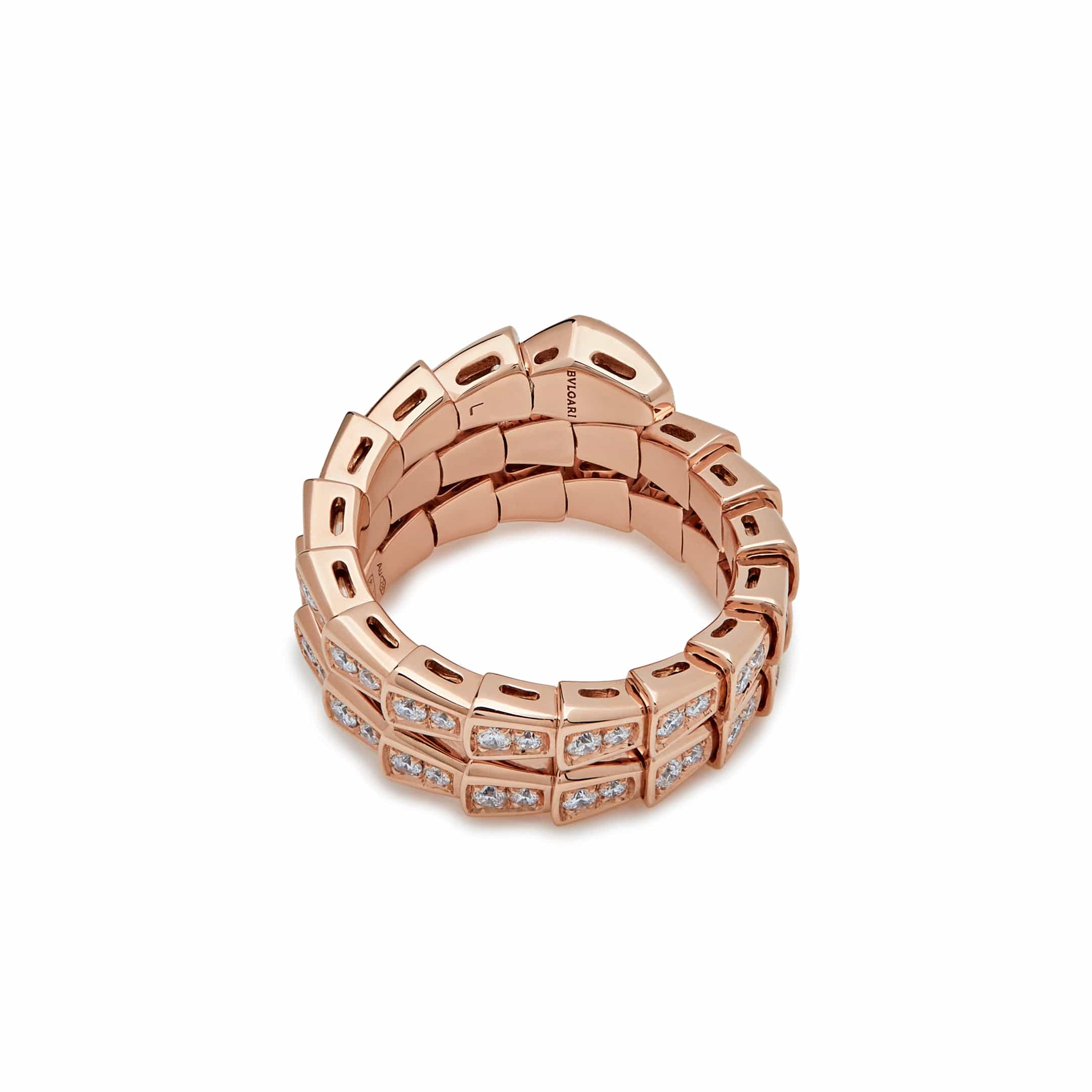 BVLGARI Serpenti Viper Two-Coil Ring Rose Gold Full Pavé Diamonds 357262 - Premium Luxury Product