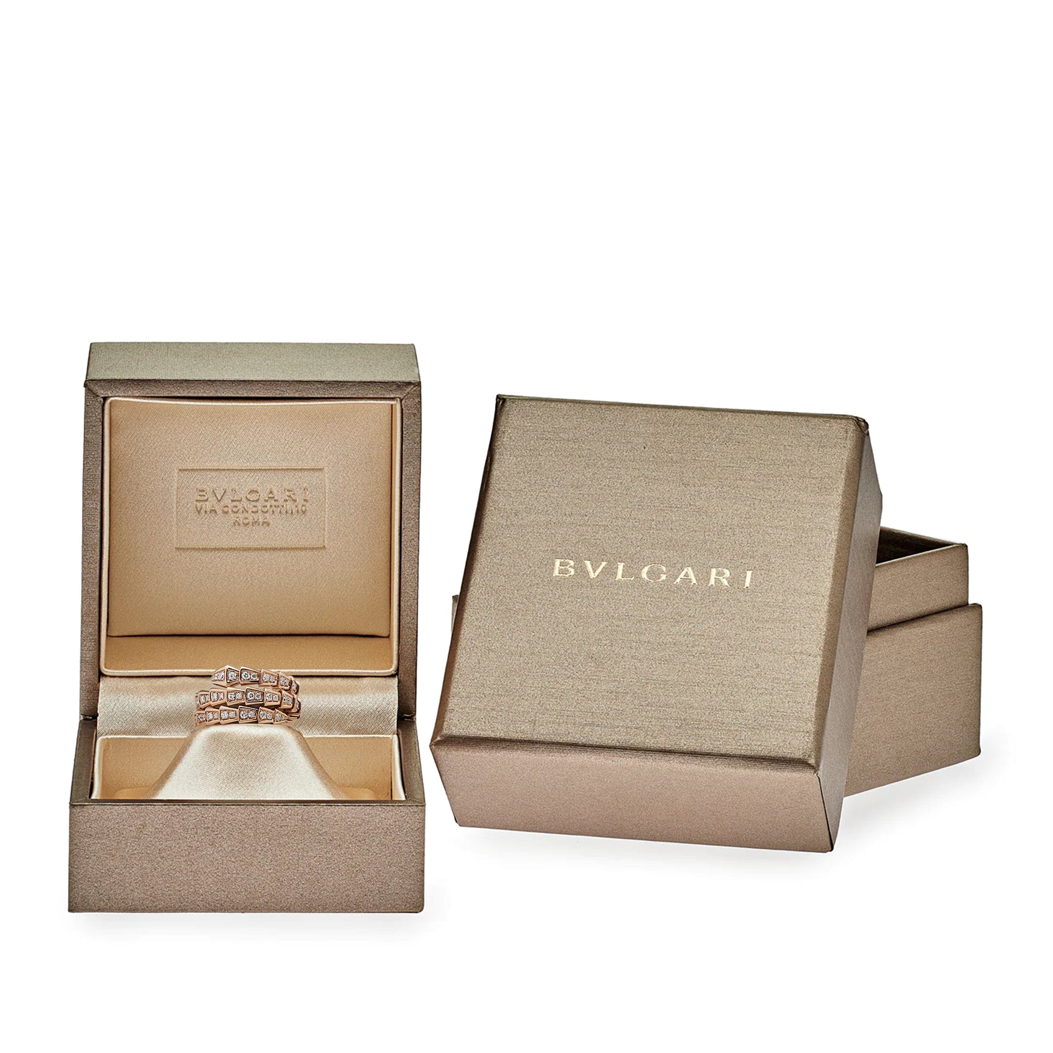 BVLGARI Serpenti Viper Two-Coil Ring Rose Gold Full Pavé Diamonds 357262 - Premium Luxury Product