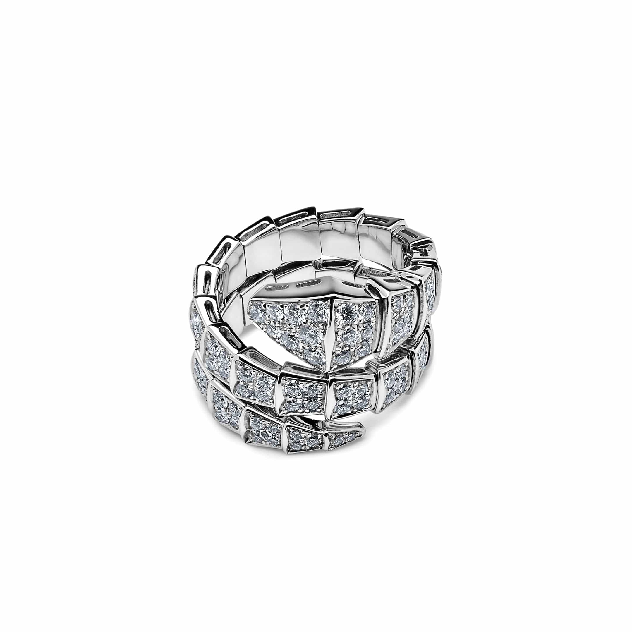 BVLGARI Serpenti Viper Two-Coil Ring White Gold Pavé Diamond 345226 - Premium Luxury Product