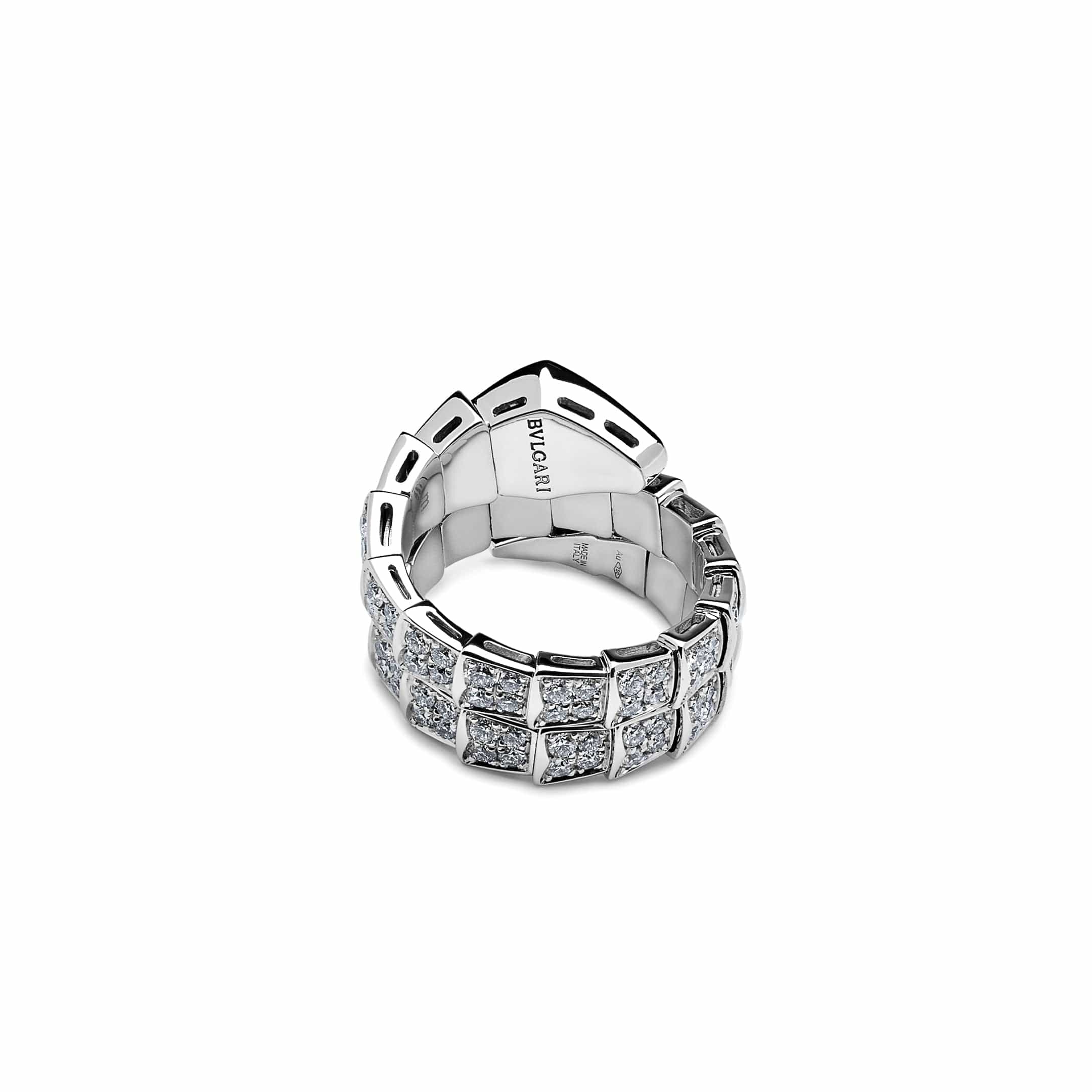 BVLGARI Serpenti Viper Two-Coil Ring White Gold Pavé Diamond 345226 - Premium Luxury Product