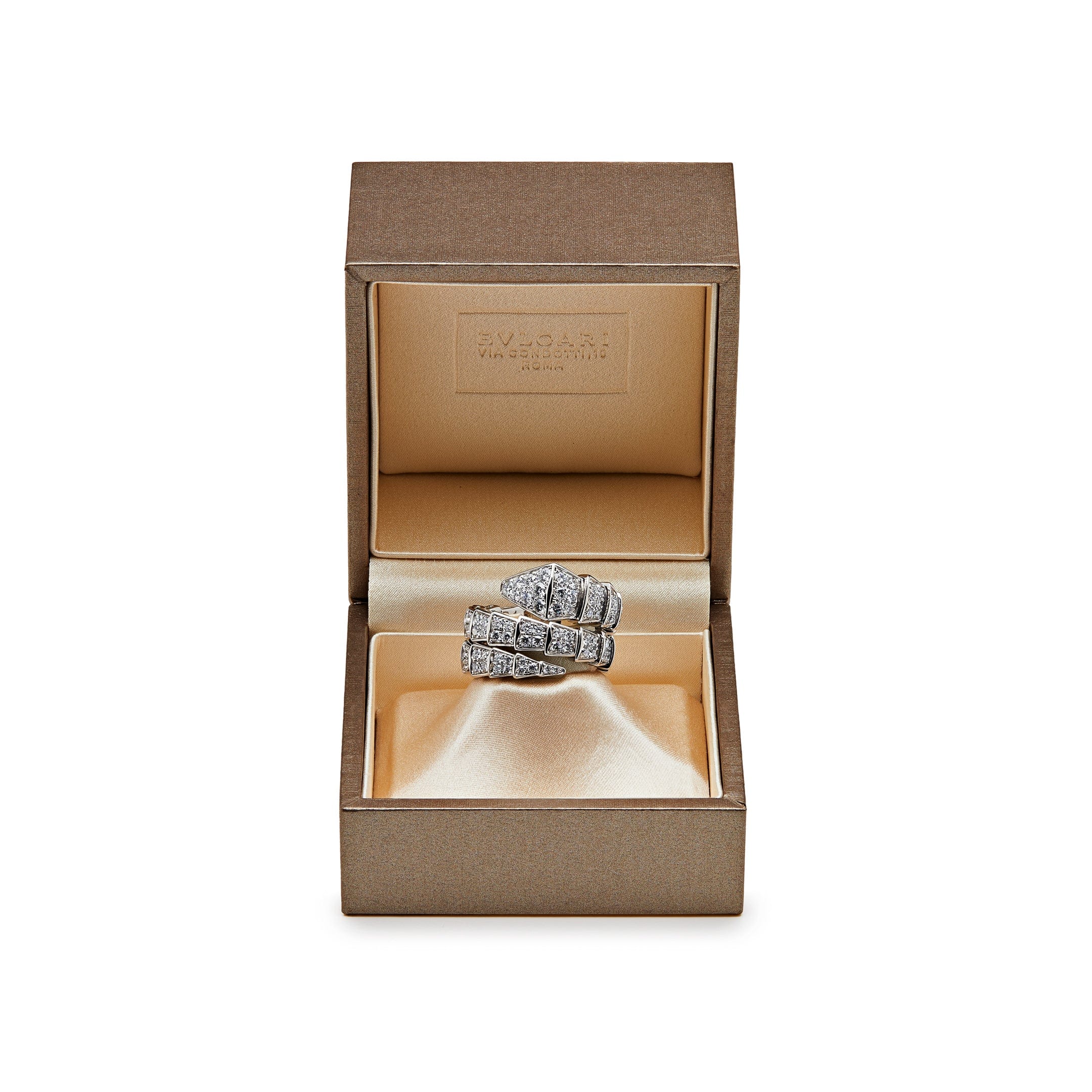 BVLGARI Serpenti Viper Two-Coil Ring White Gold Pavé Diamond 345226 - Premium Luxury Product