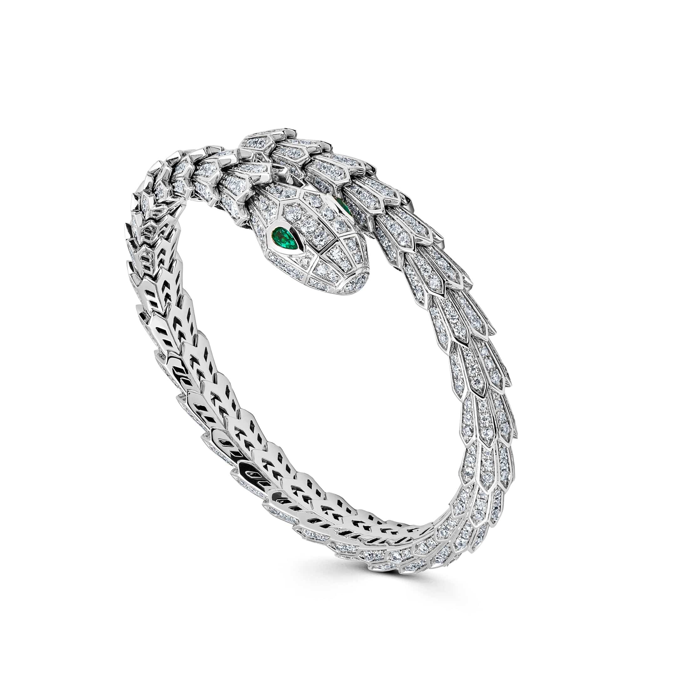 BVLGARI Serpenti White Gold Diamond and Emerald Bracelet 356903 - Premium Luxury Product