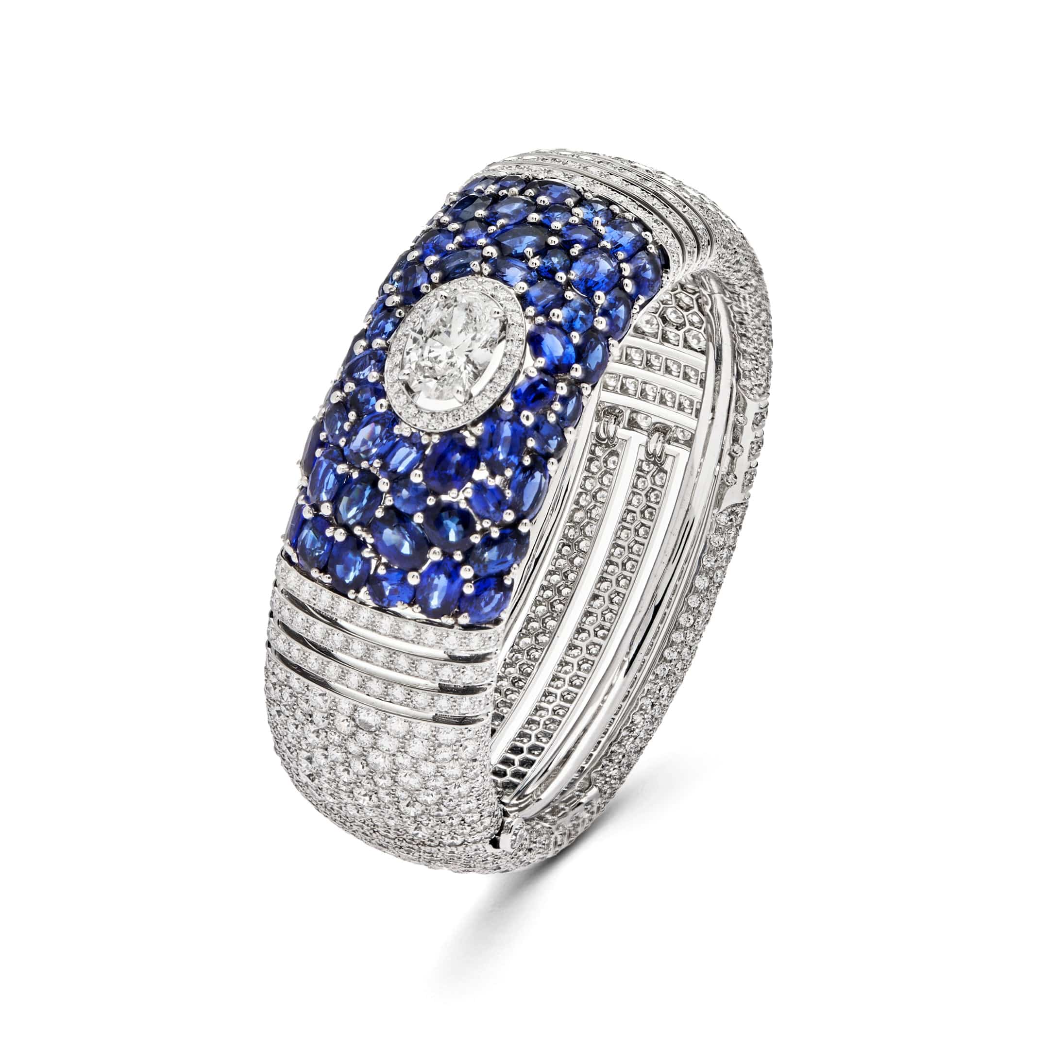 Chanel Oval Diamond and Sapphire White Gold Cuff Bangle J62577 - Premium Luxury Product
