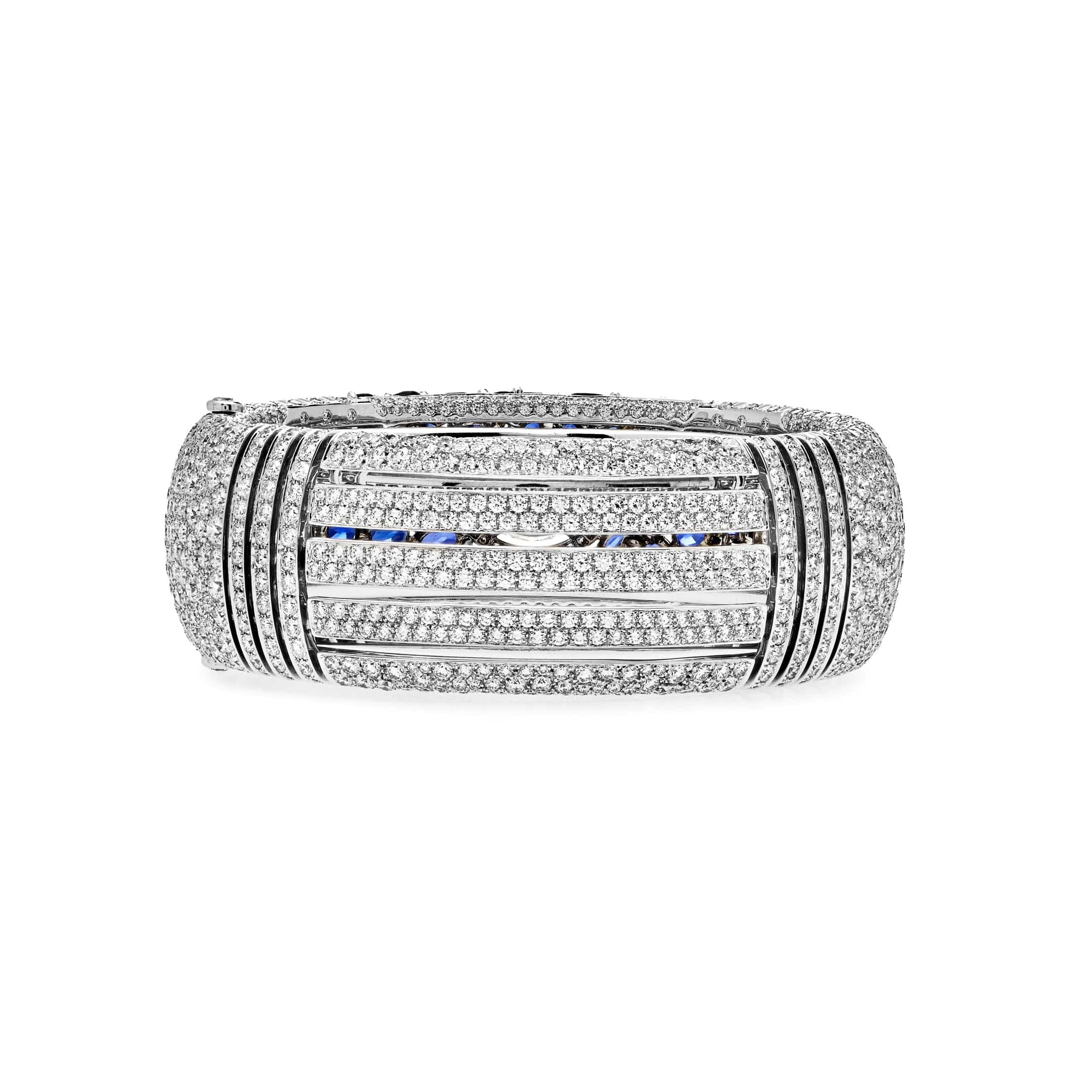 Chanel Oval Diamond and Sapphire White Gold Cuff Bangle J62577 - Premium Luxury Product