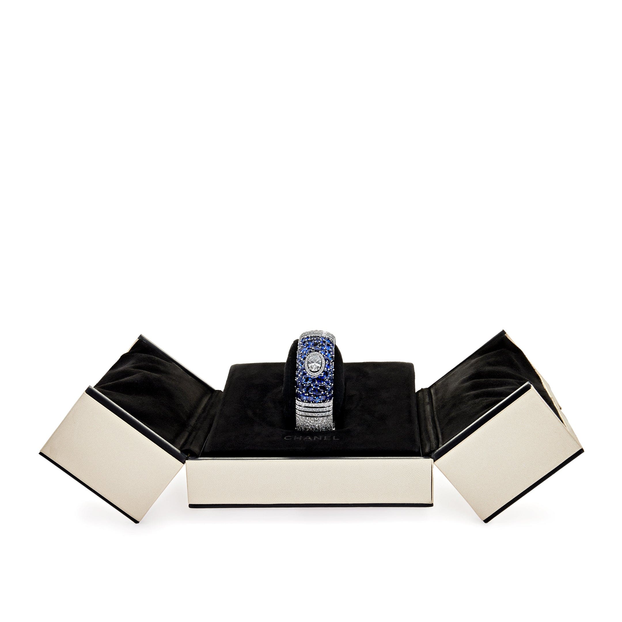 Chanel Oval Diamond and Sapphire White Gold Cuff Bangle J62577 - Premium Luxury Product