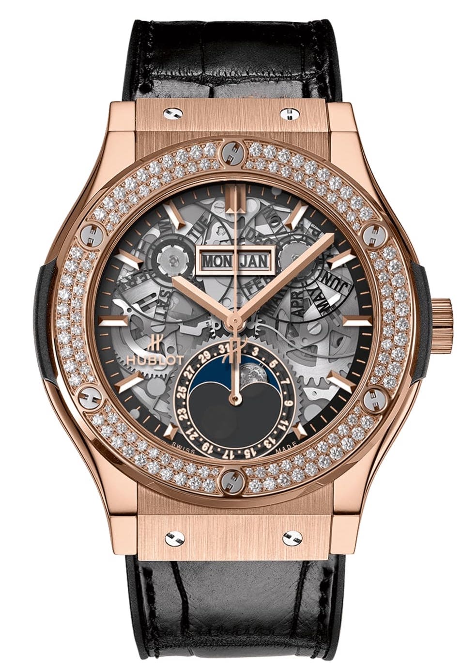 Hublot Classic Fusion 42mm Moonphase 18K King Gold & Diamonds Unisex Watch - Premium Luxury Product