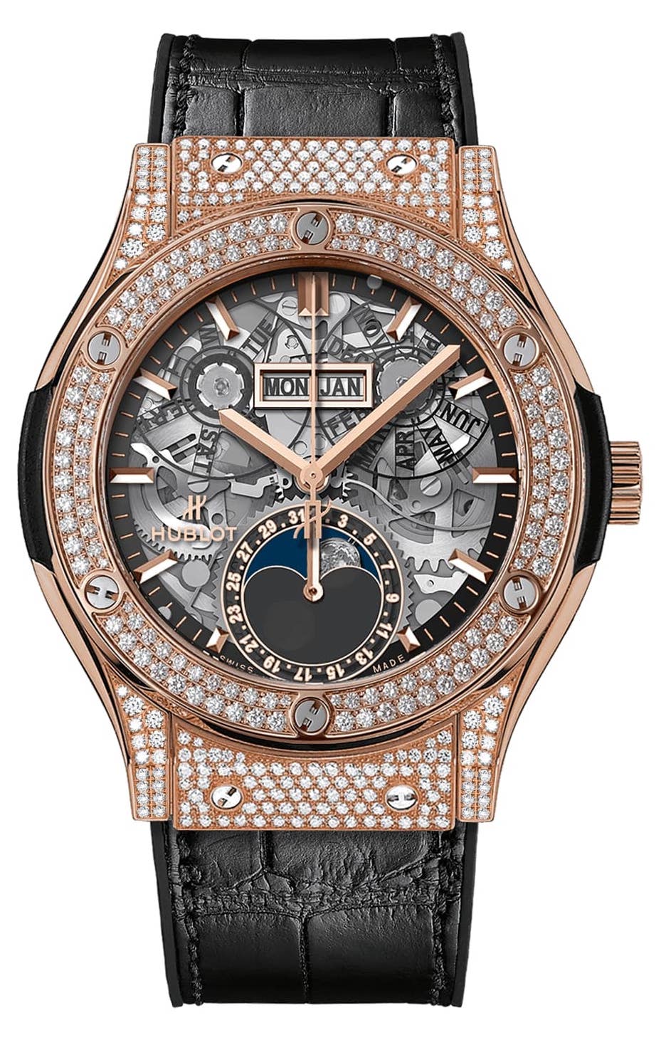 Hublot Classic Fusion 42mm Moonphase 18K King Gold & Diamonds Unisex Watch - Premium Luxury Product