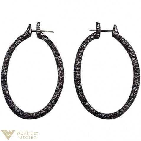 Roberto DeMeglio 18K White Gold &amp; Black Diamonds Oval Hoop Earrings