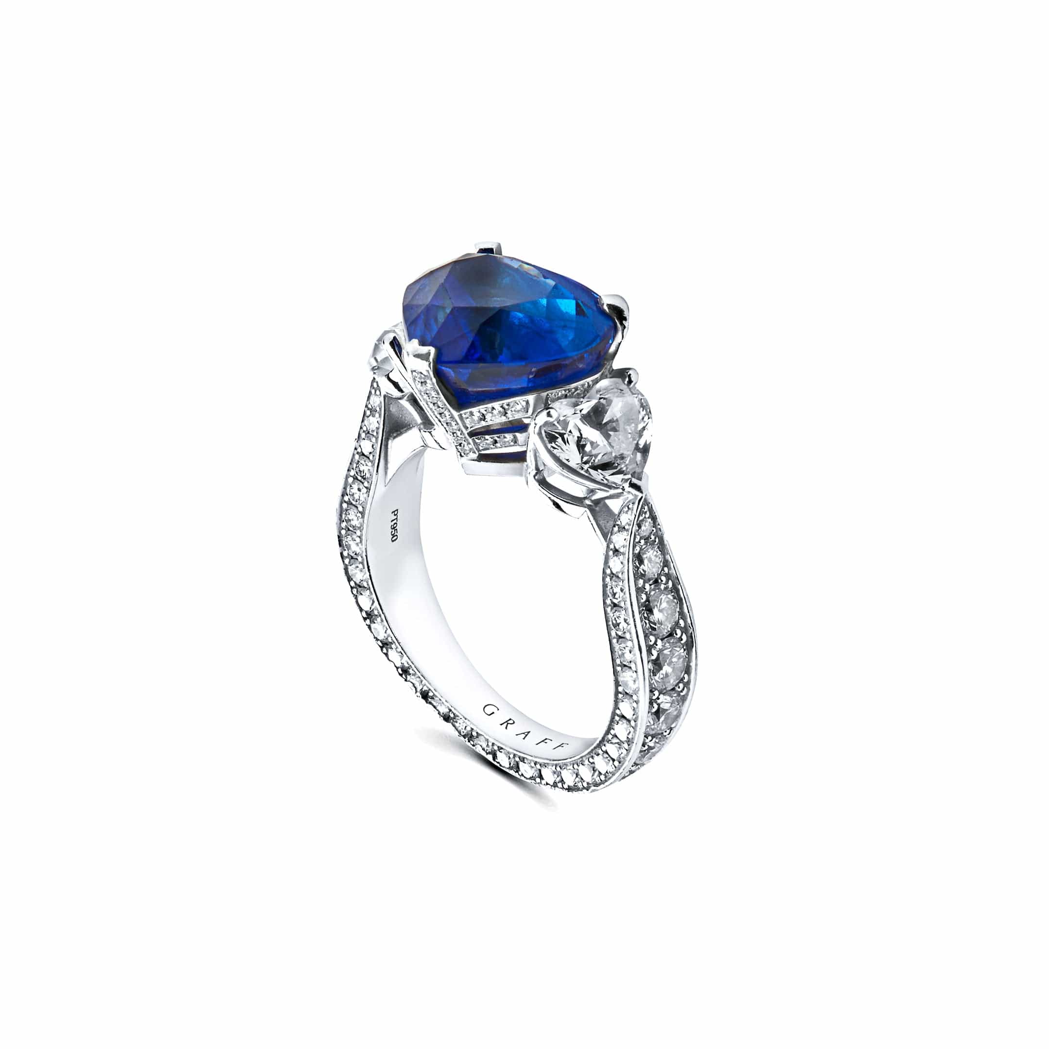 Graff Sapphire and Diamond Heart Ring in Platinum - Premium Luxury Product