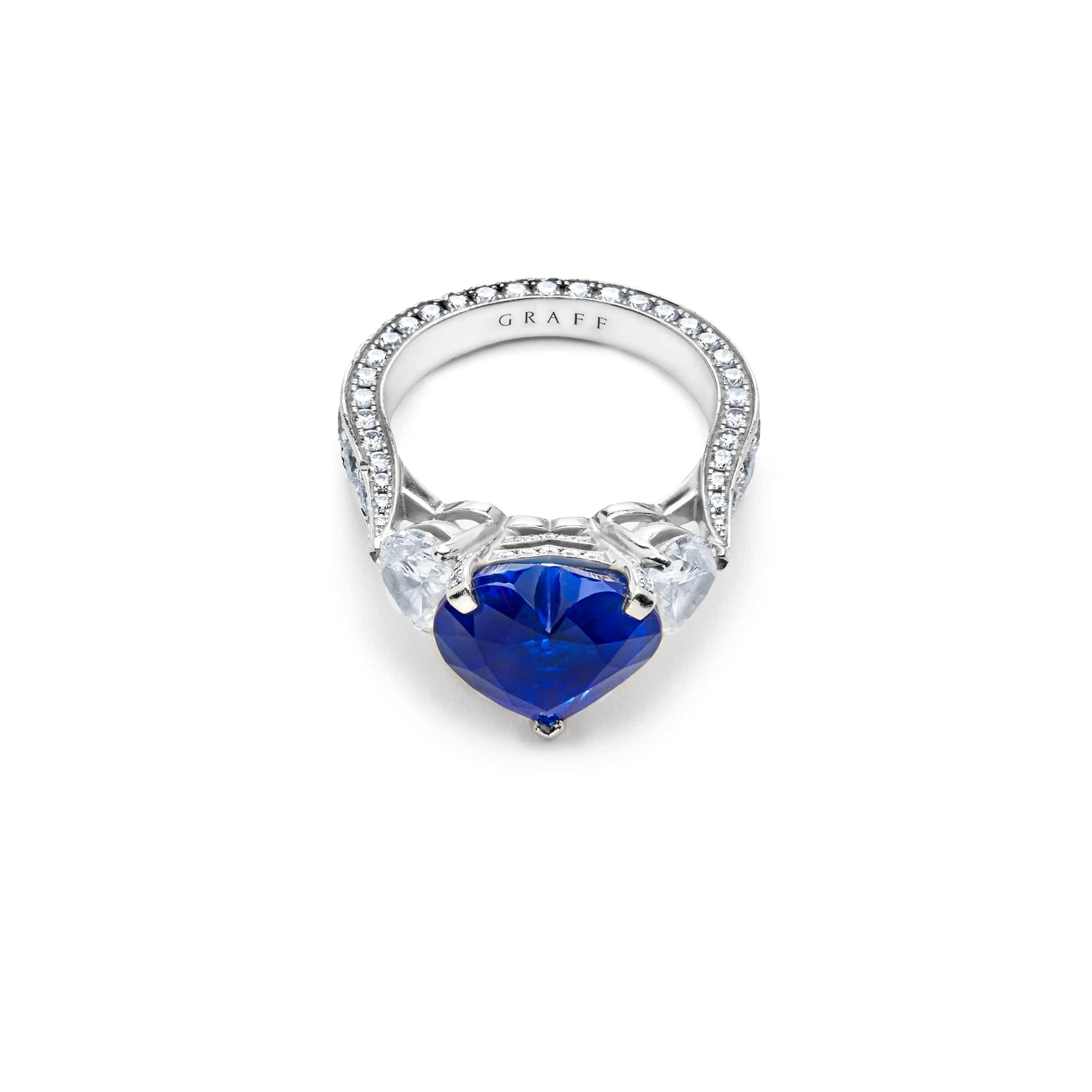 Graff Sapphire and Diamond Heart Ring in Platinum - Premium Luxury Product