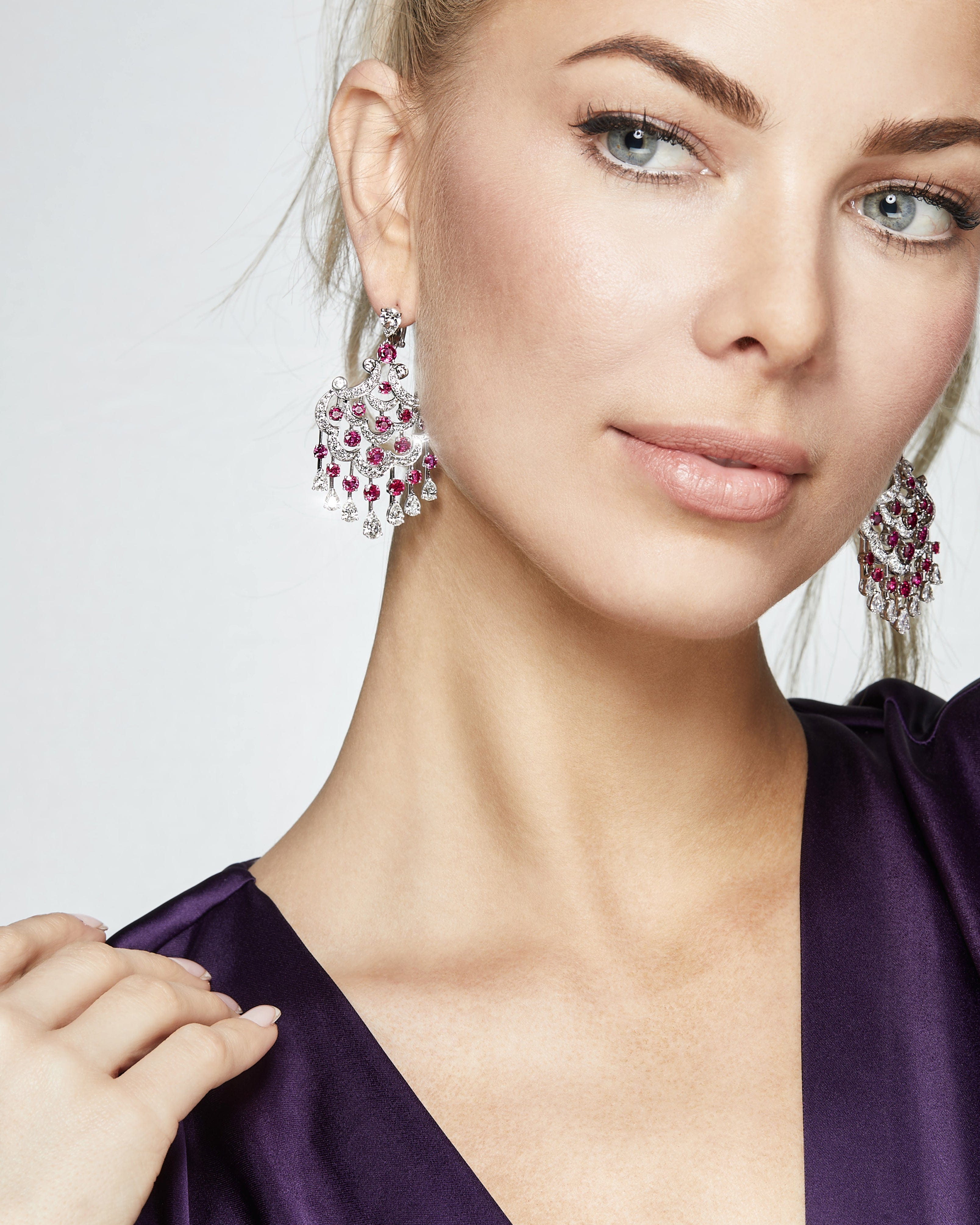 Graff White Gold Ruby and Diamond Chandelier Earrings - Premium Luxury Product