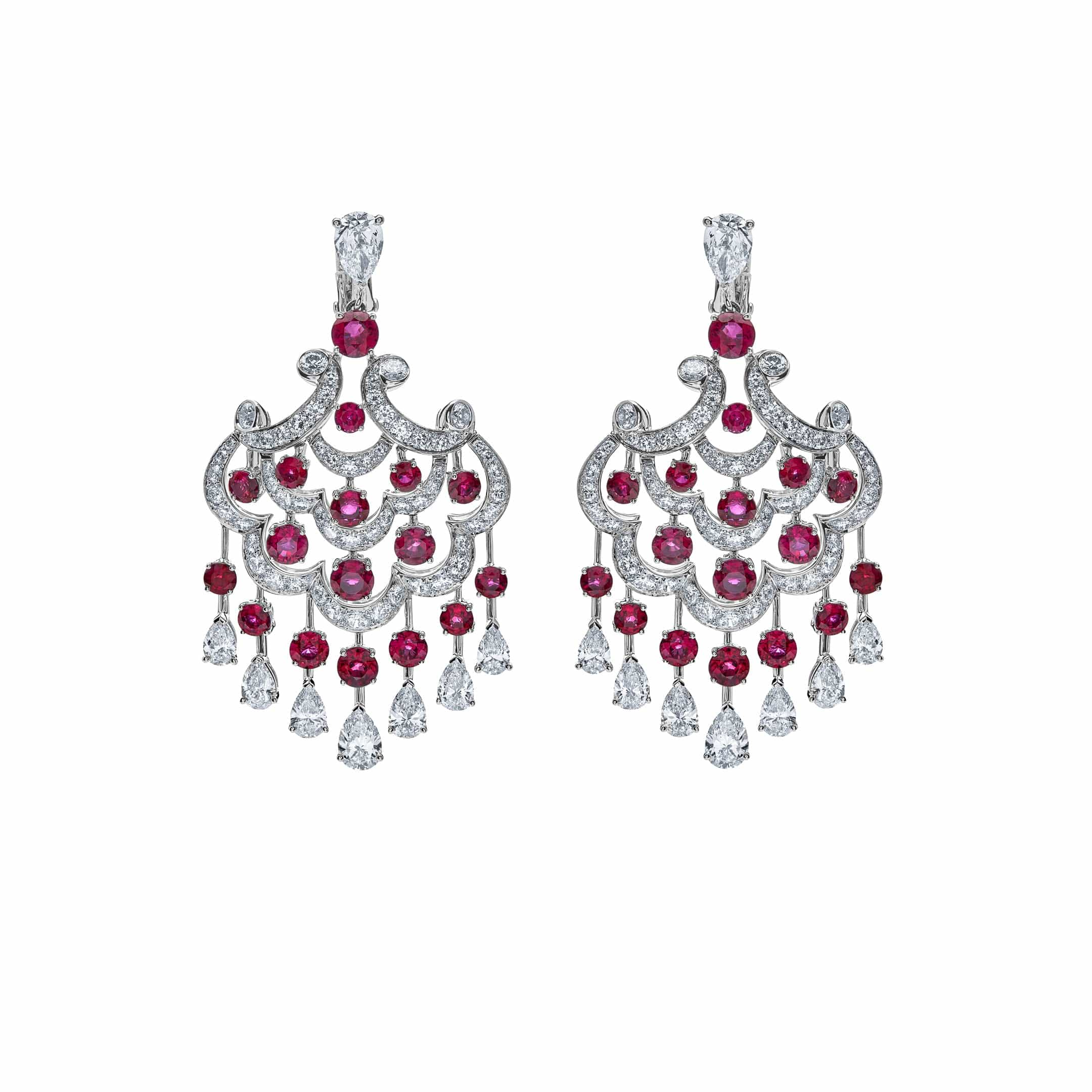 Graff White Gold Ruby and Diamond Chandelier Earrings - Premium Luxury Product