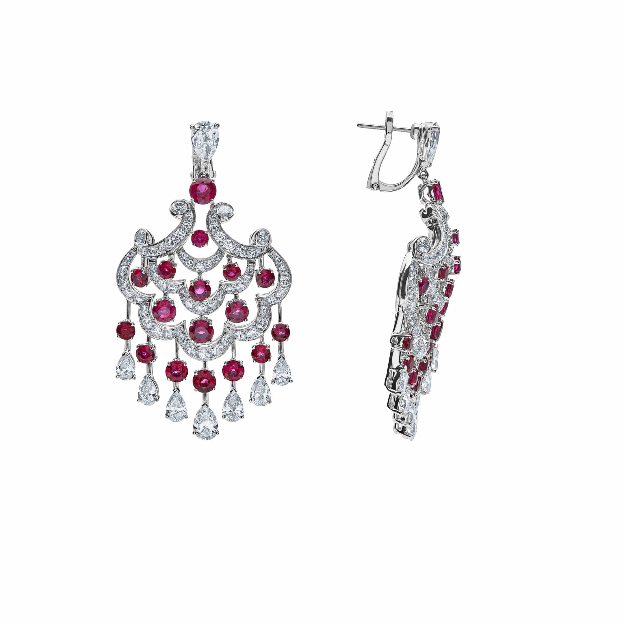 Graff White Gold Ruby and Diamond Chandelier Earrings - Premium Luxury Product