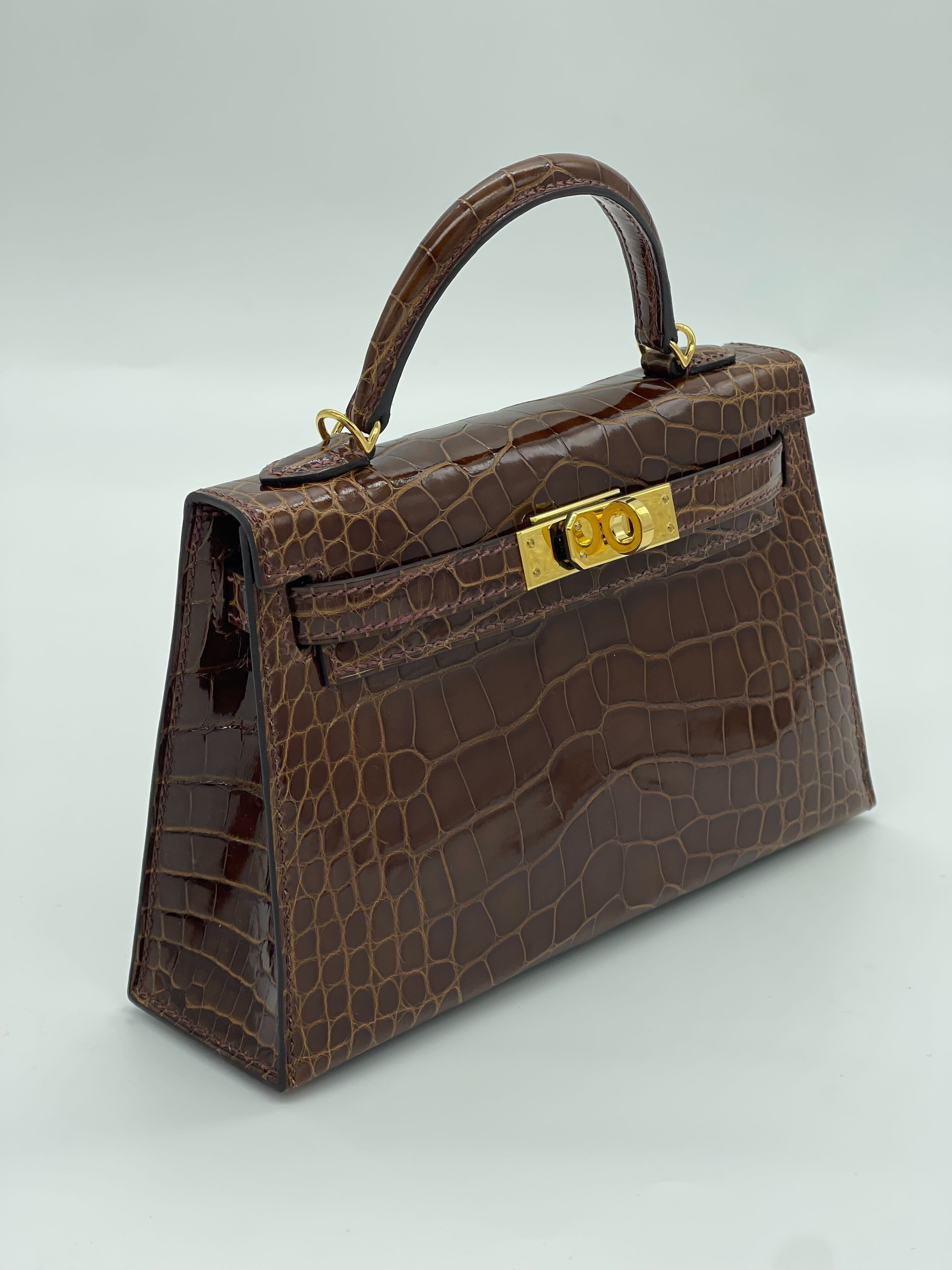 Hermès Kelly II Sellier Mini 20 Missi Alligator Miel Brown Gold Hardware