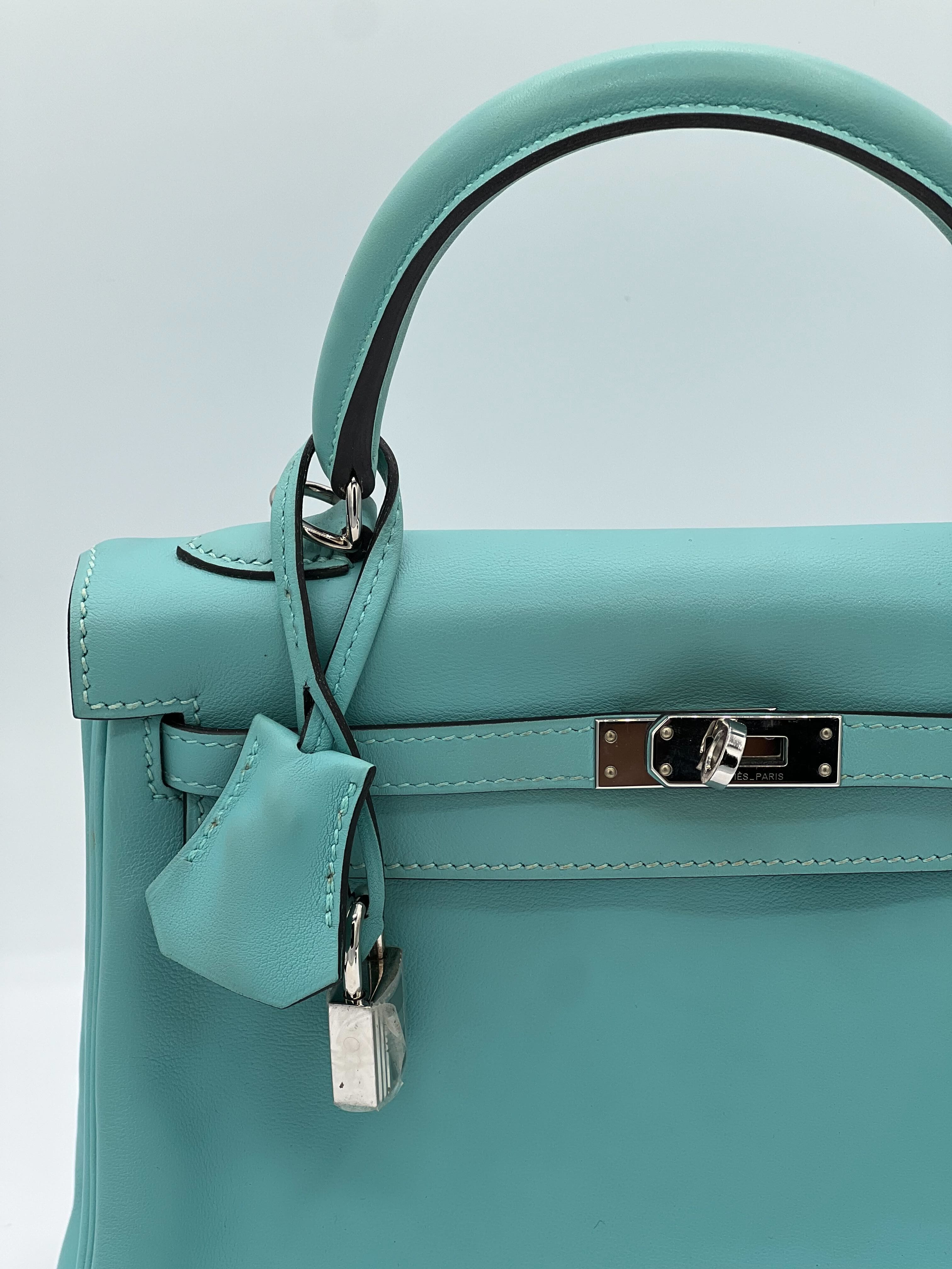 Hermès Kelly 25 Swift Bleu Atoll Palladium Hardware