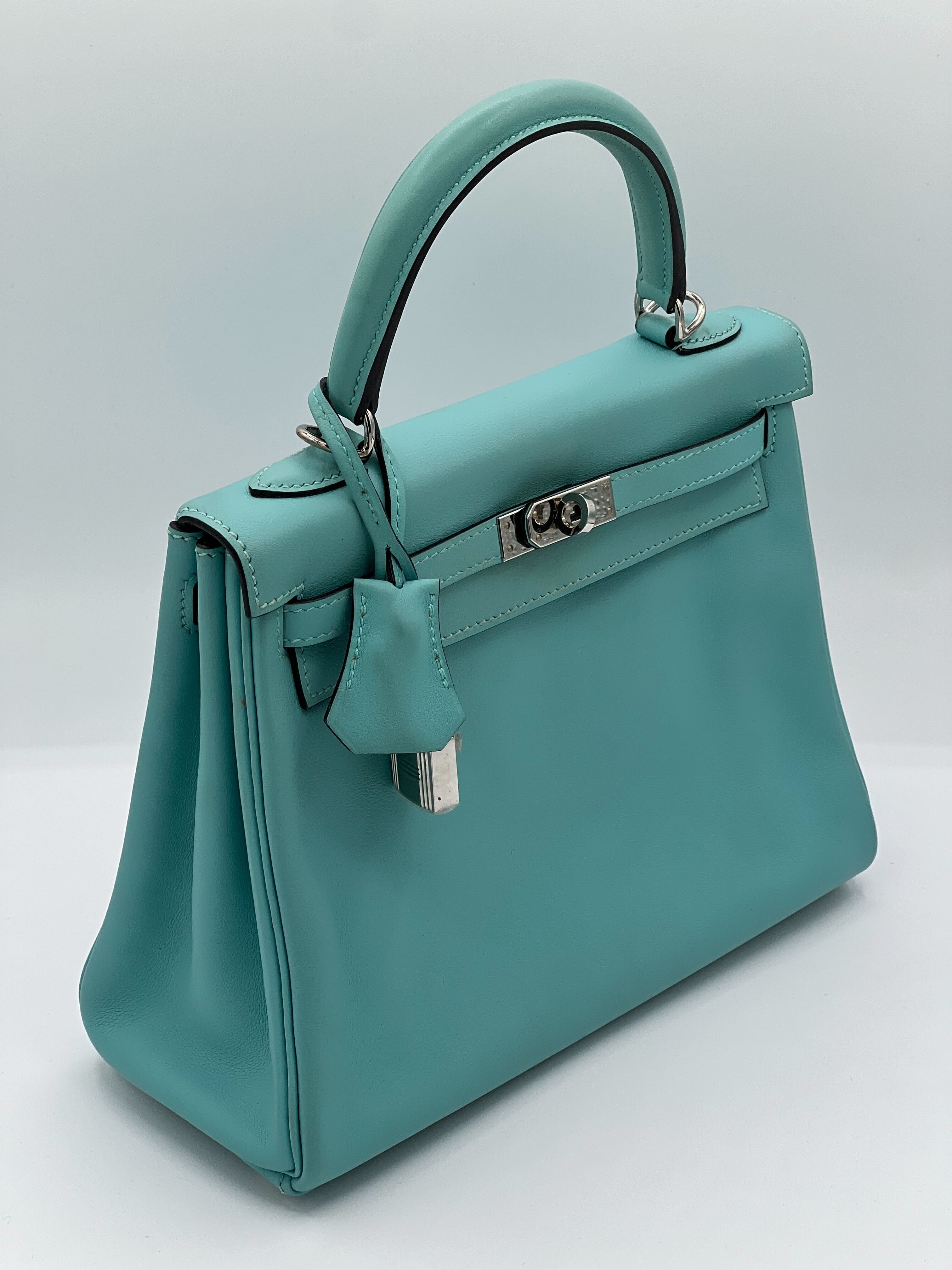 Hermès Kelly 25 Swift Bleu Atoll Palladium Hardware