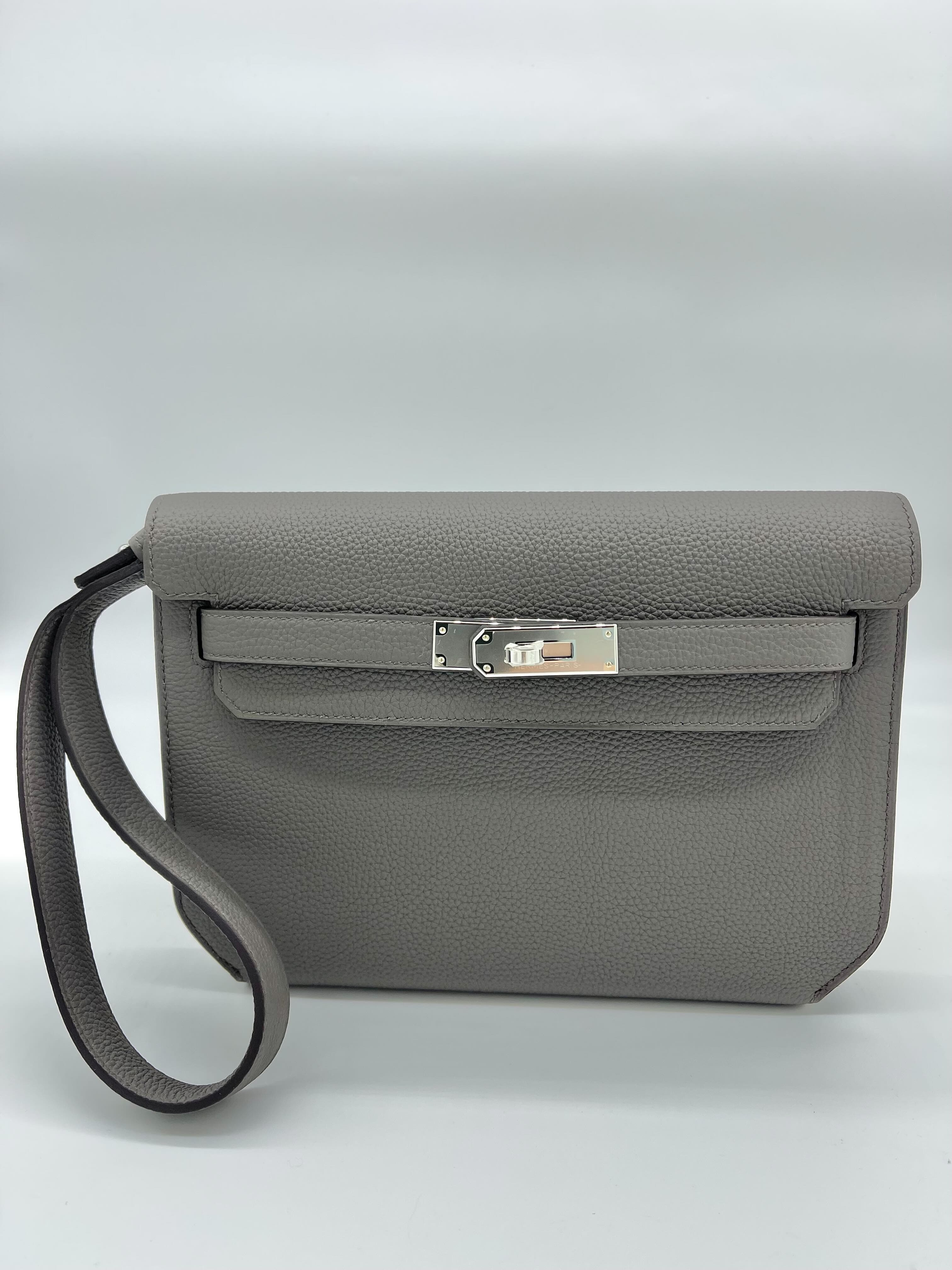 Hermès Kelly Depeches 25 Gris Etain Togo Calfskin Clutch