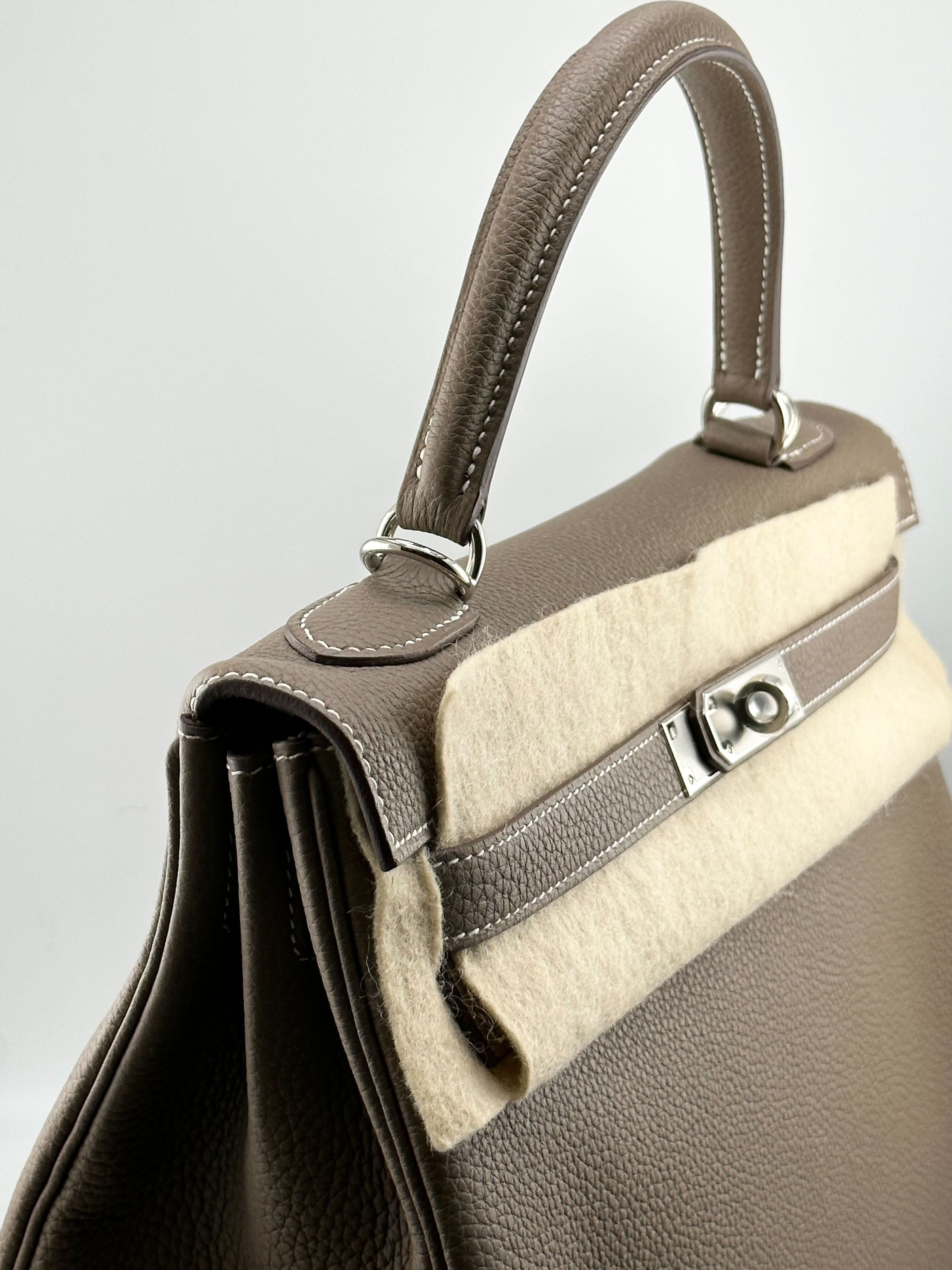 Hermès Kelly II Retourne 32 Togo Etoupe Palladium Hardware