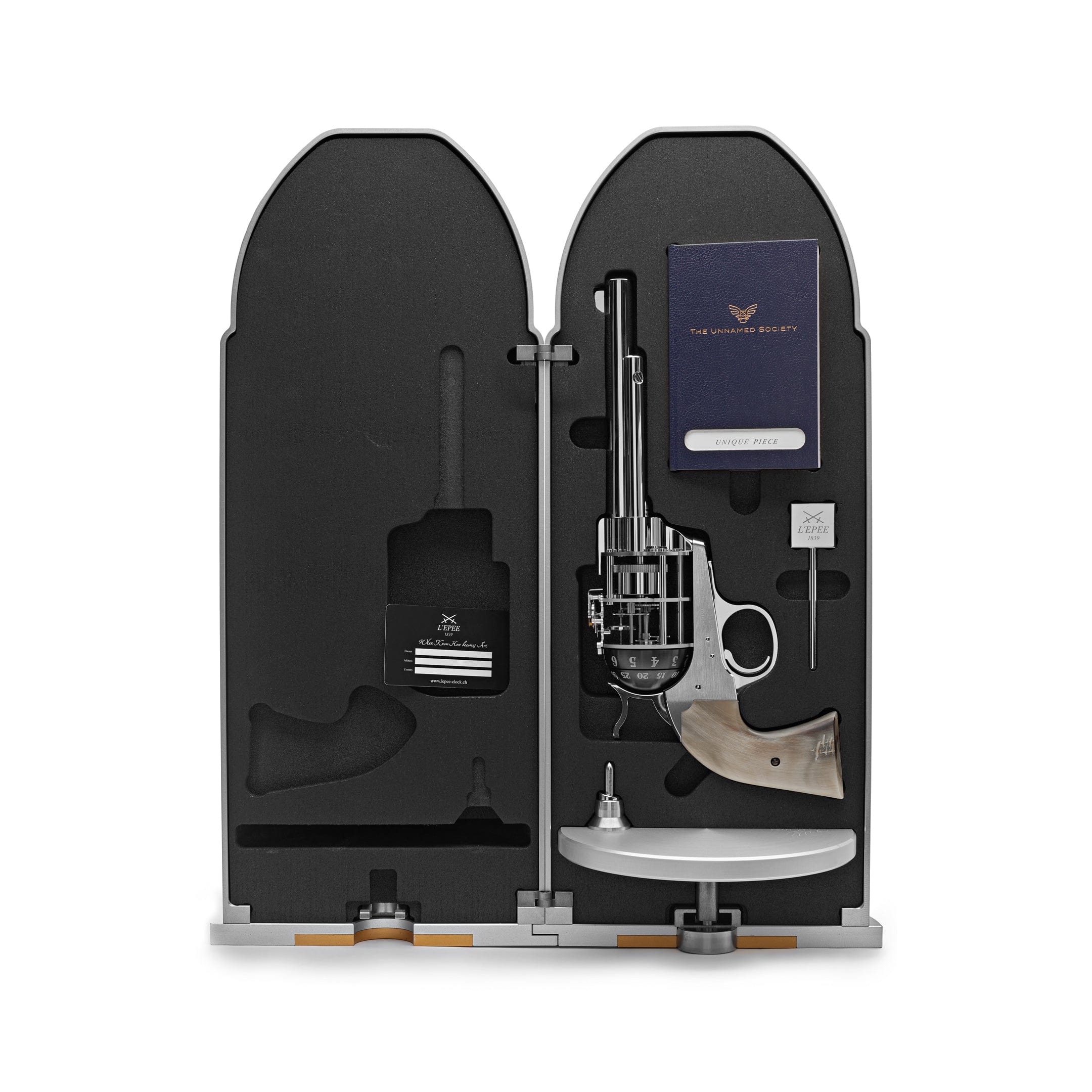 L’ÉPÉE 1839 × The Unnamed Society Palladium Pistol Table Clock Limited Edition 74.6003 - Premium Luxury Product