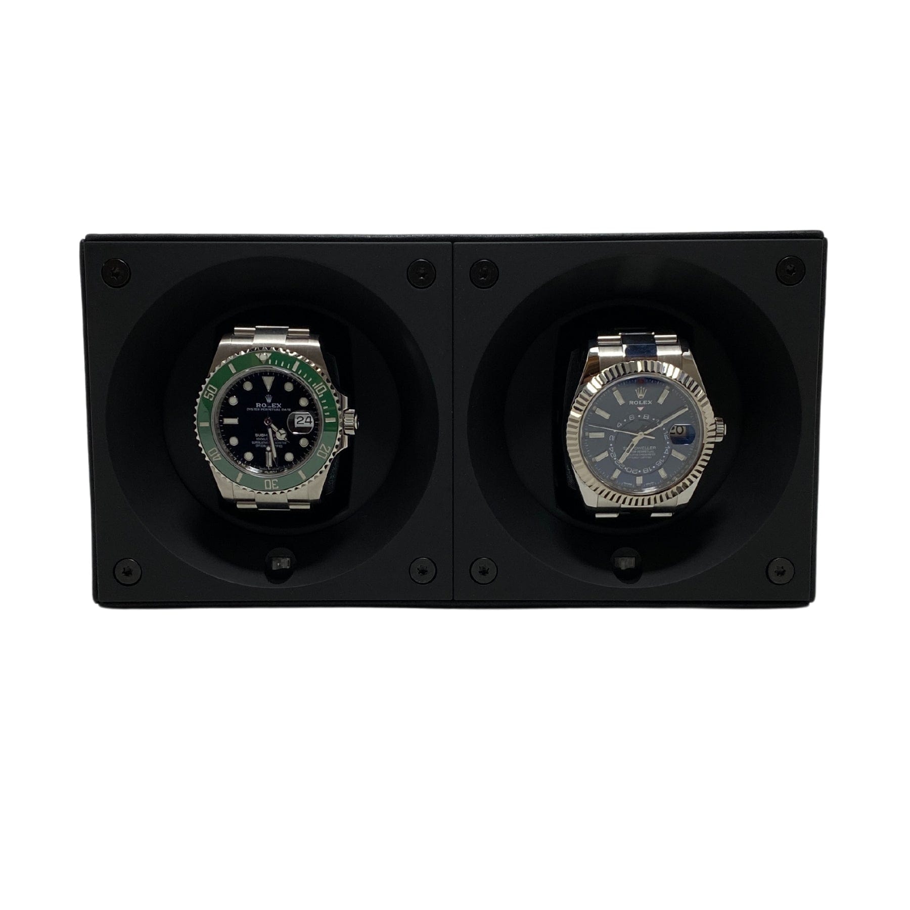 Masterbox Double Black Leather Watch Winder with White Stitching (2 Watches)