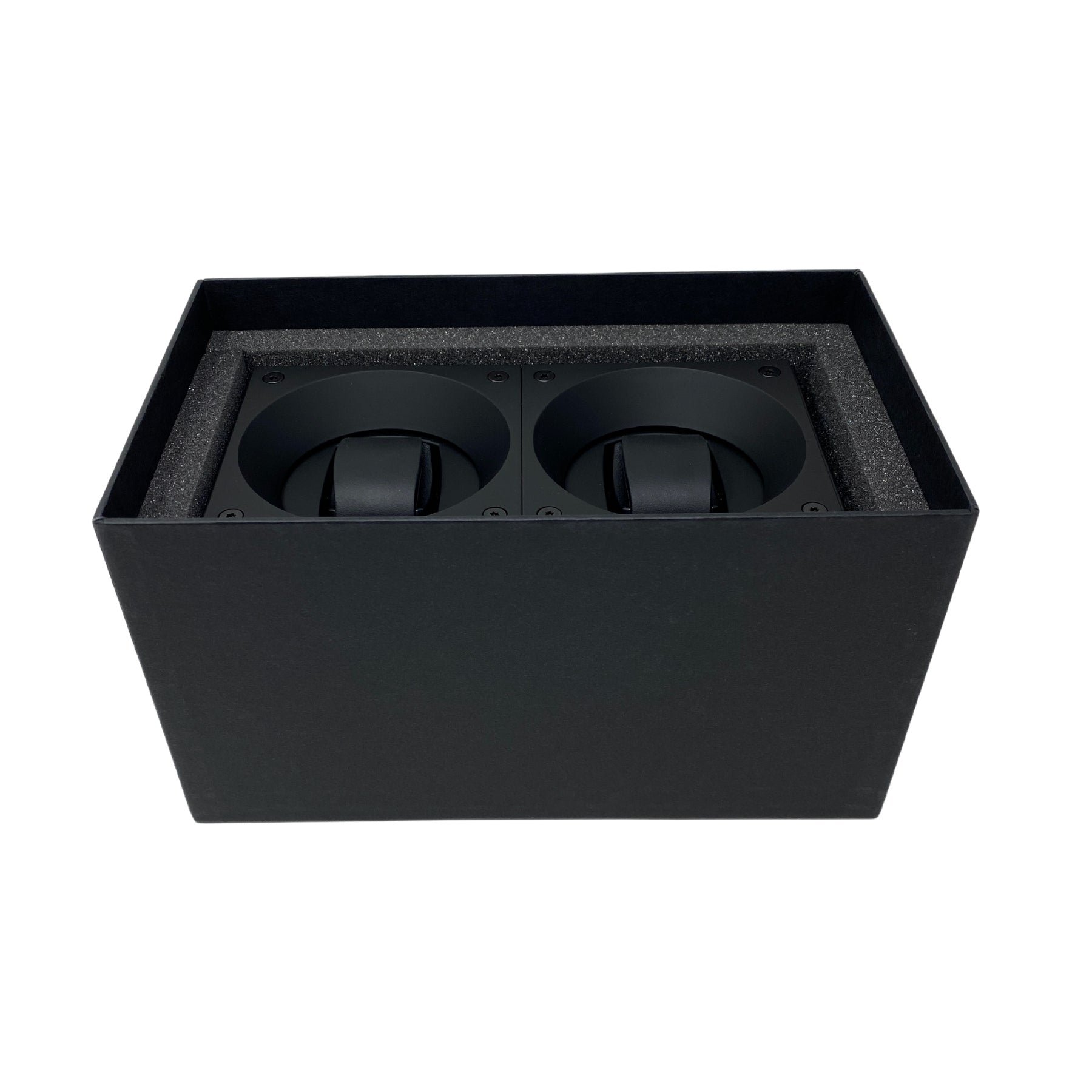 Masterbox Double Black Leather Watch Winder with White Stitching (2 Watches)