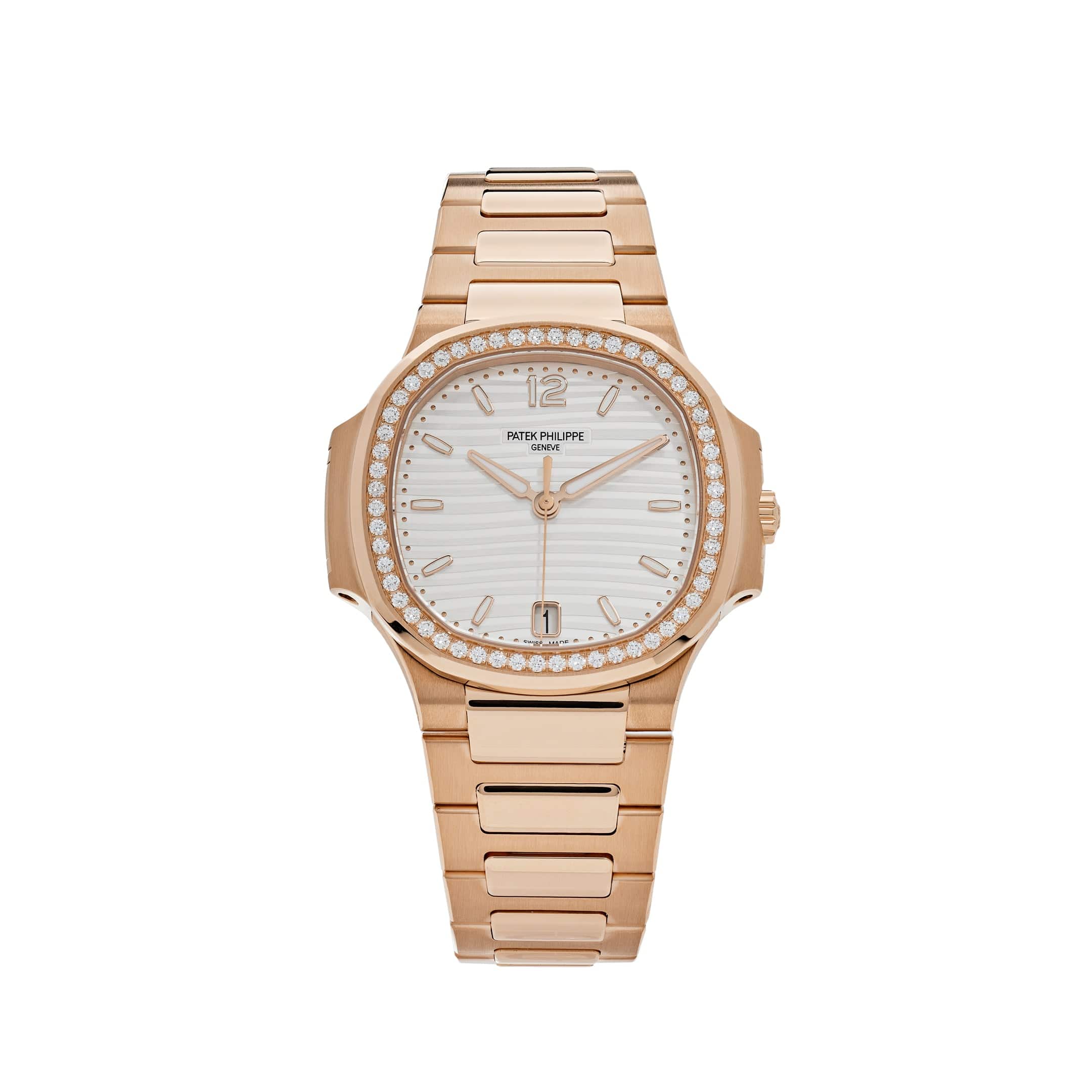 Patek Philippe Nautilus 7118/1200R-001 Ladies Automatic Rose Gold Silver Dial Diamond Bezel (2024)