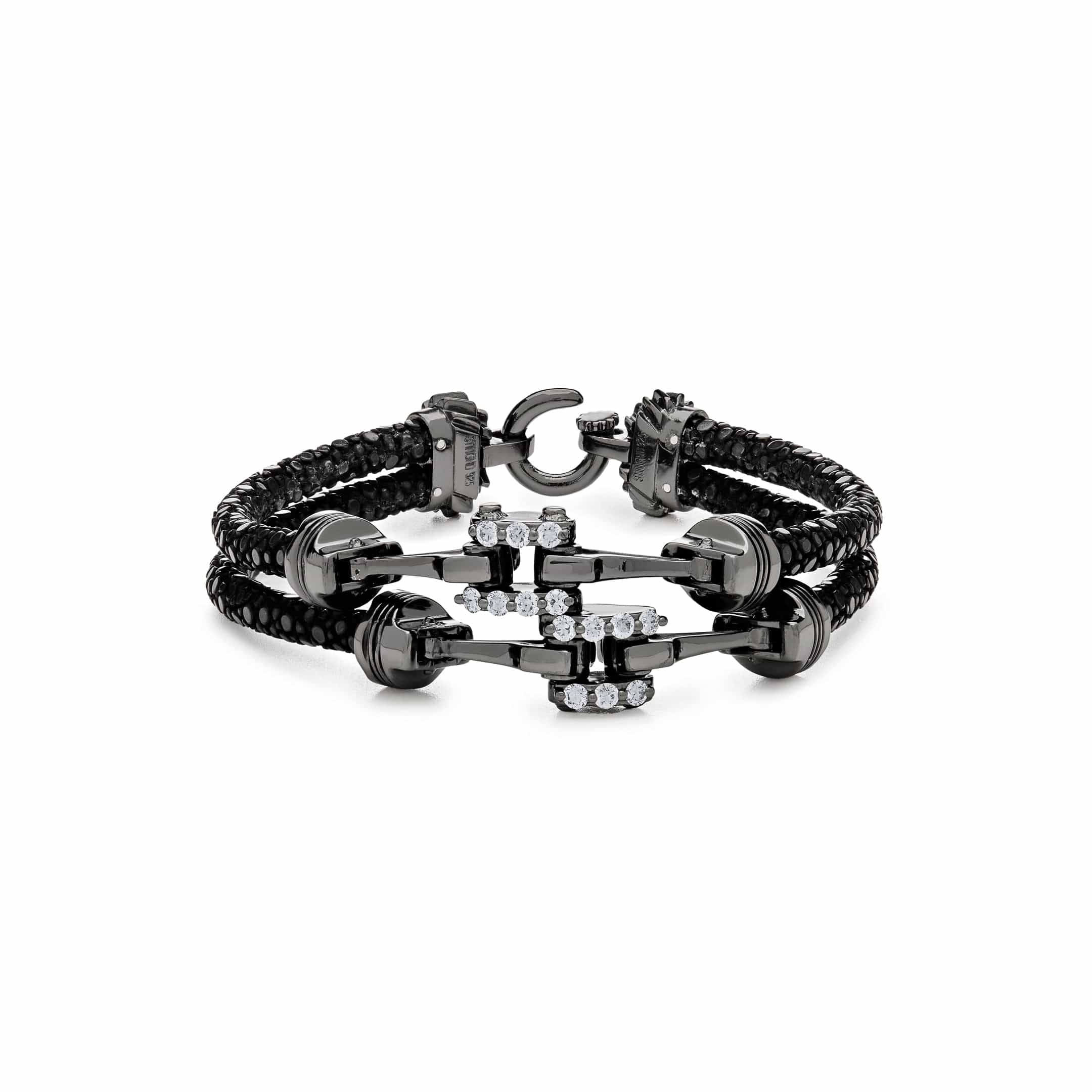 Silver Piston Black Platinum Plated White Diamonds Bracelet