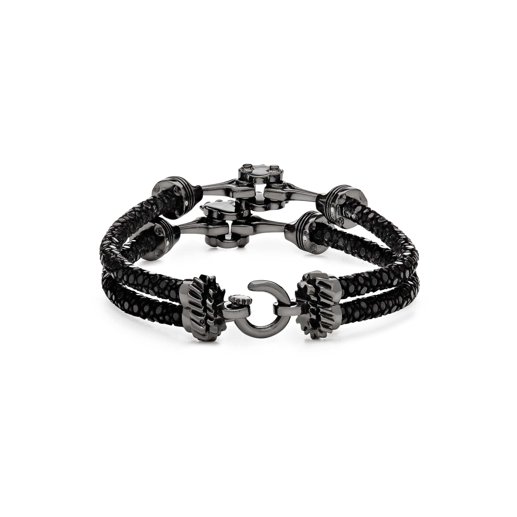 Silver Piston Black Platinum Plated White Diamonds Bracelet