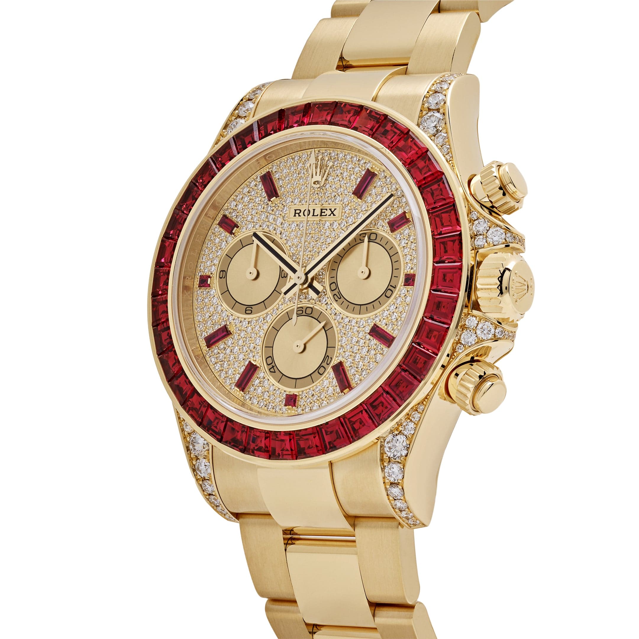 Rolex Cosmograph Daytona 126598TRU Yellow Gold Ruby Bezel Diamond Pave Dial