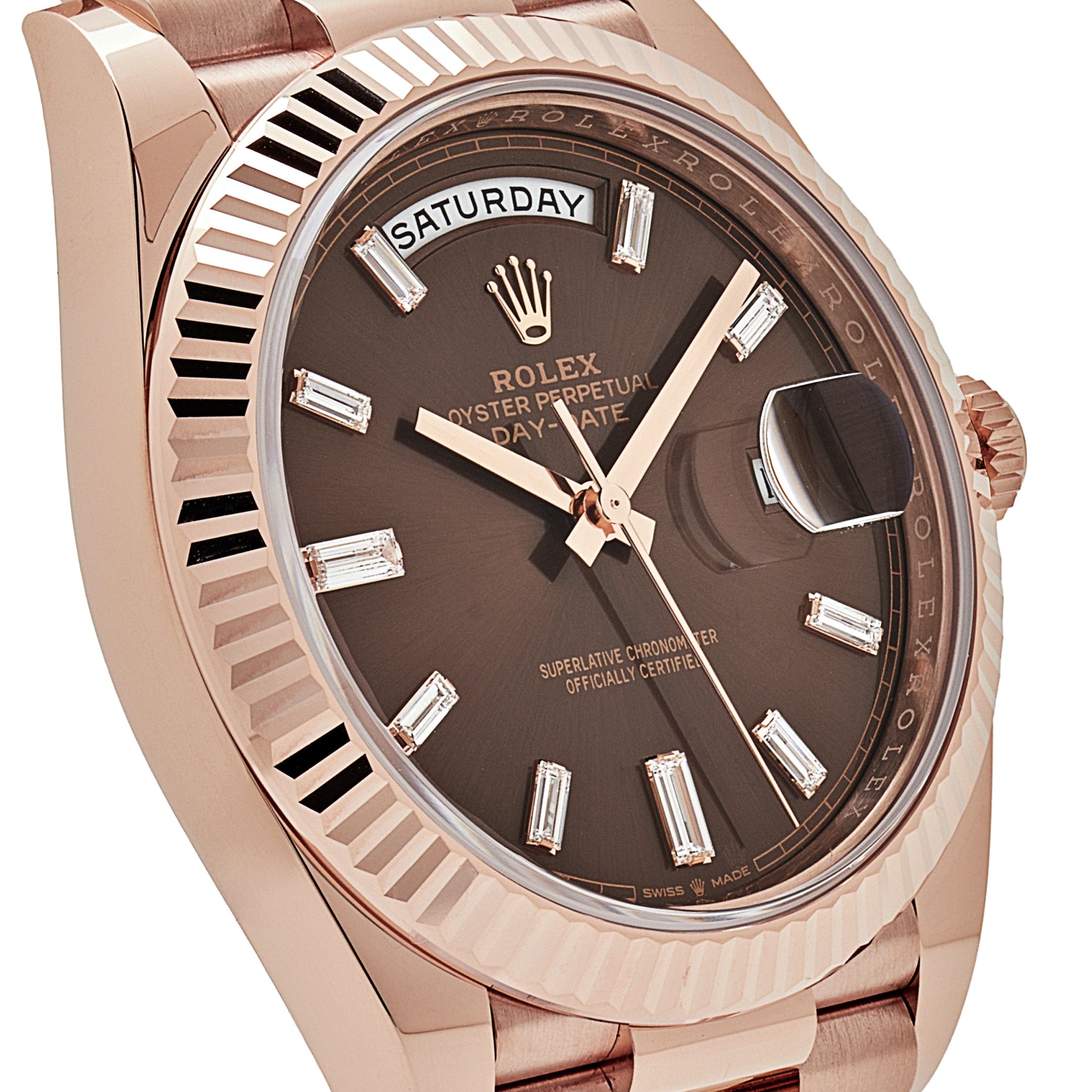 Rolex Day-Date 228235 Rose Gold Chocolate Baguette Diamond Dial (2023)
