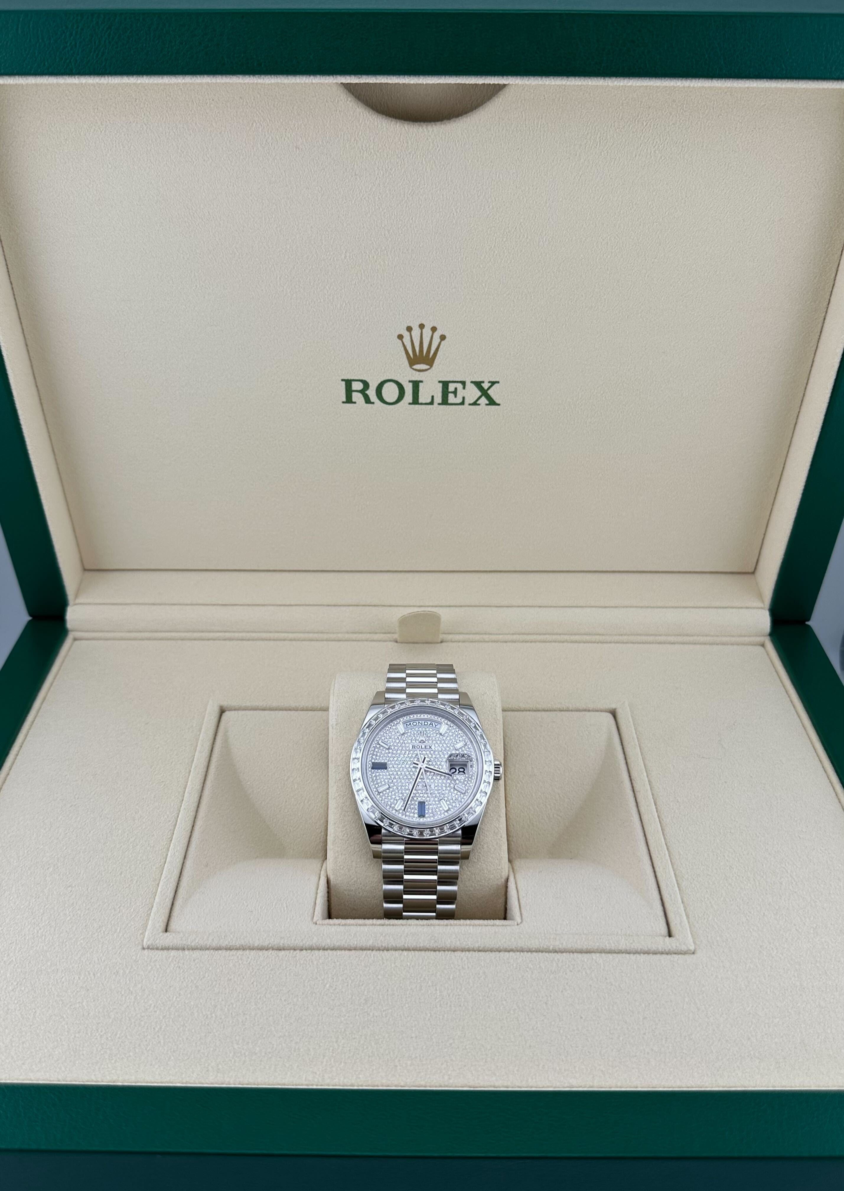 Rolex Day-Date 228396TBR Platinum Diamond Bezel Diamond-Paved Dial (2023)