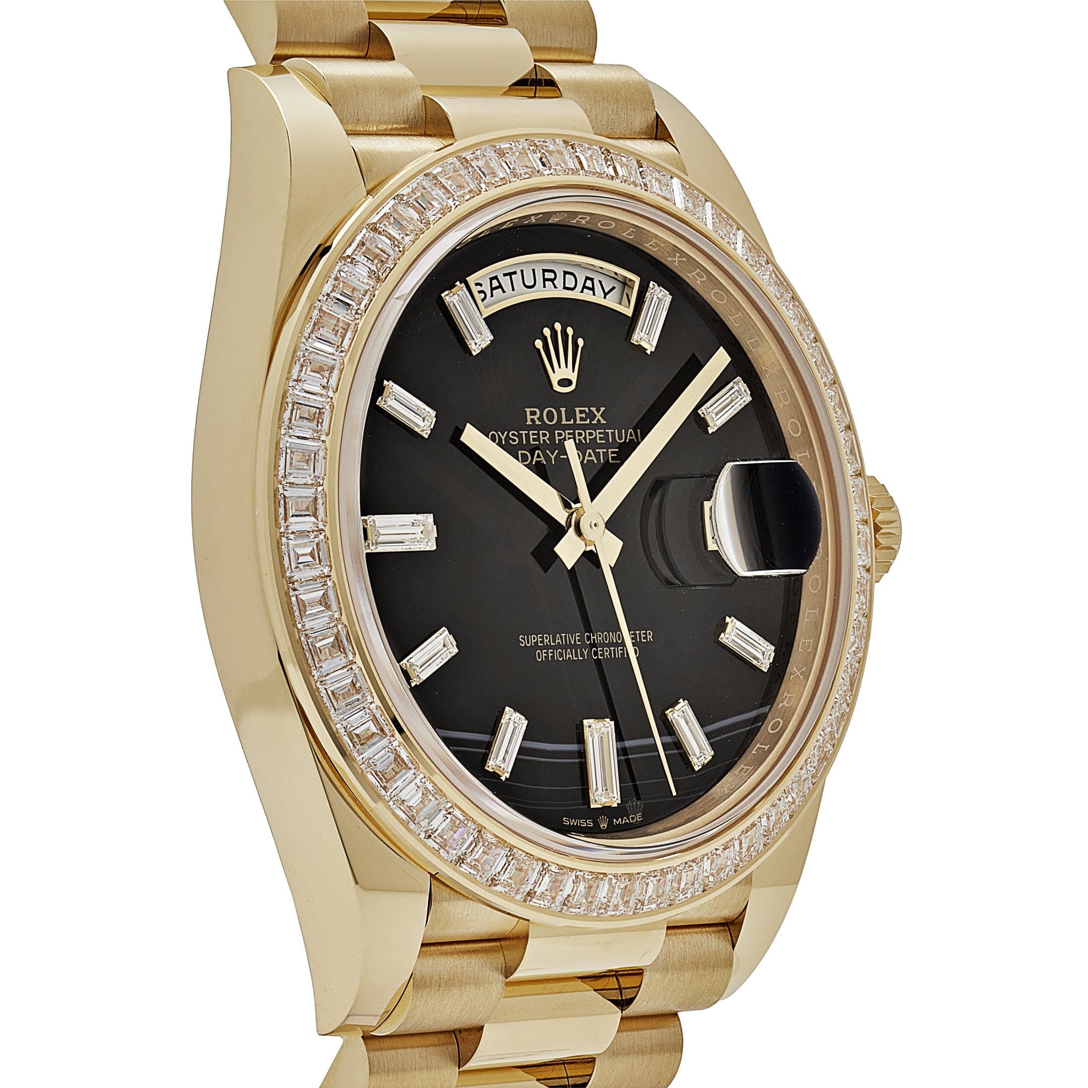 Rolex Day-Date 228398TBR Yellow Gold Onyx Baguette Diamond Dial Baguette Bezel (2023)