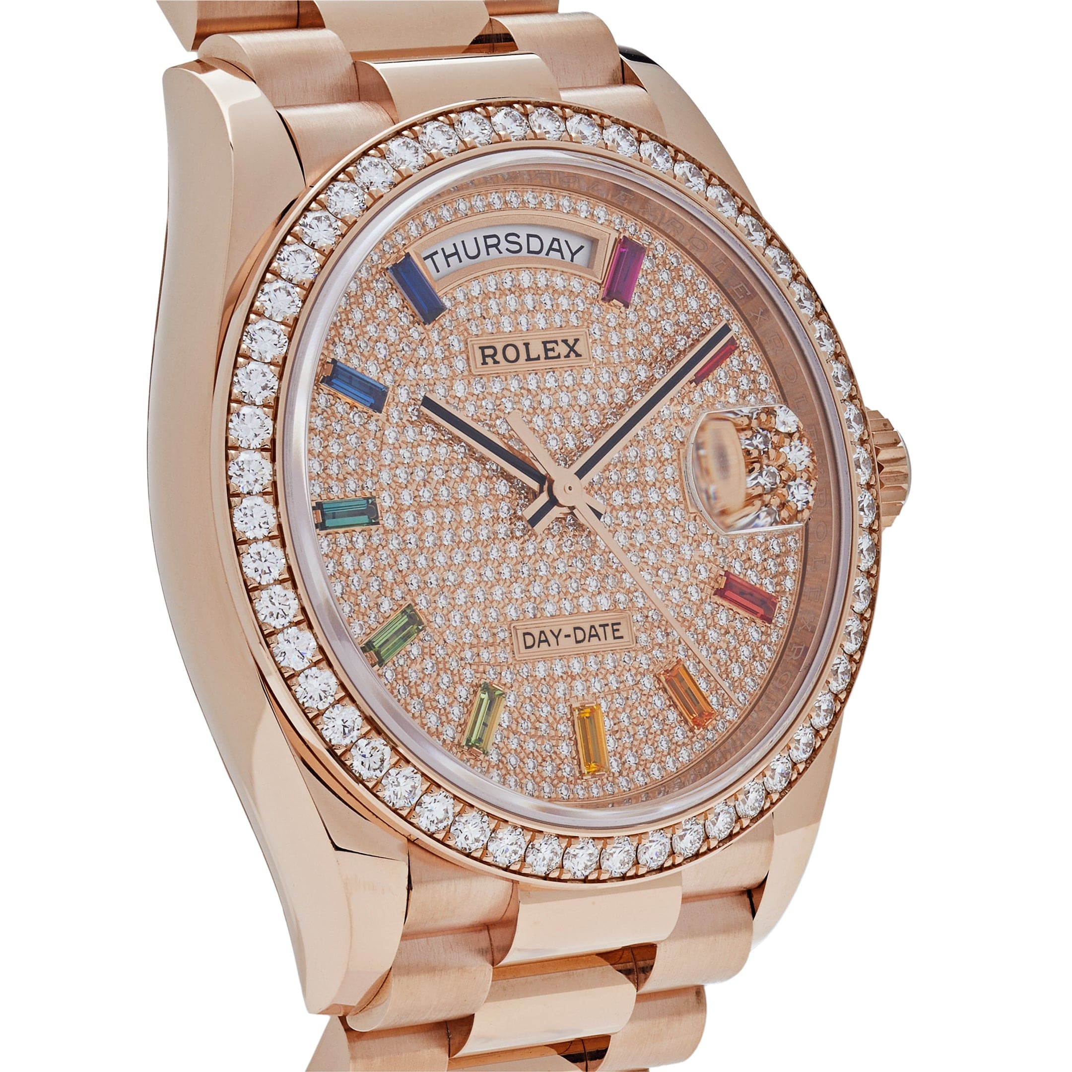 Rolex Day-Date 128345RBR Rose Gold Rainbow Diamond Pave Dial