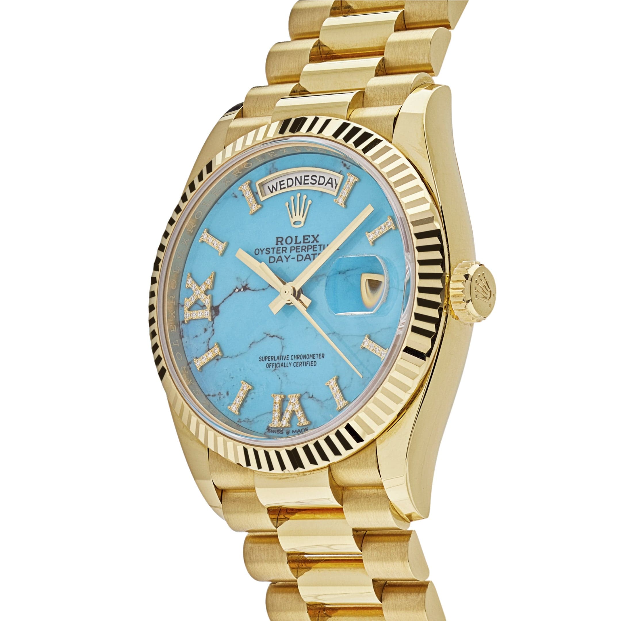 Rolex Day-Date 128238 Yellow Gold Turquoise Diamond Dial