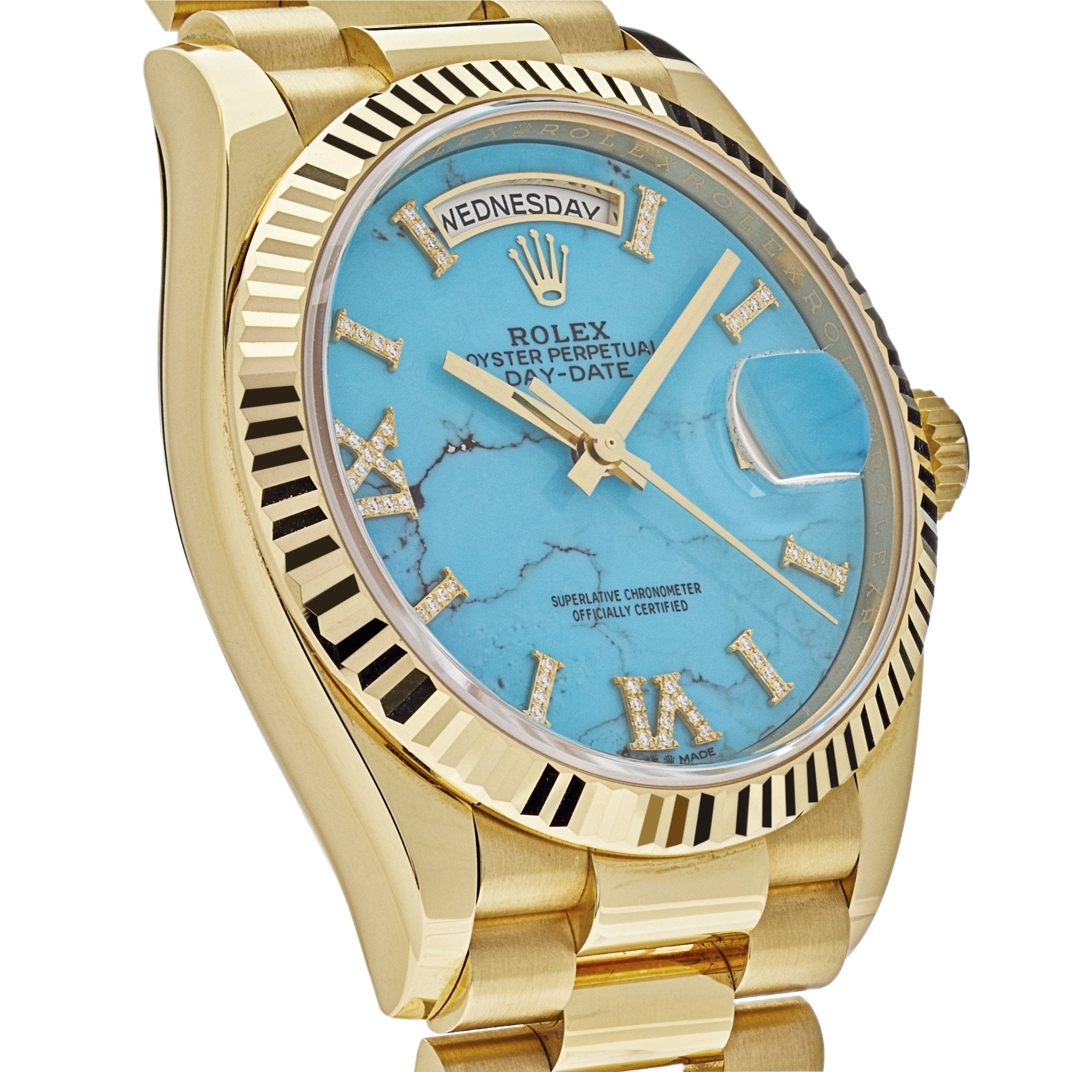 Rolex Day-Date 128238 Yellow Gold Turquoise Diamond Dial