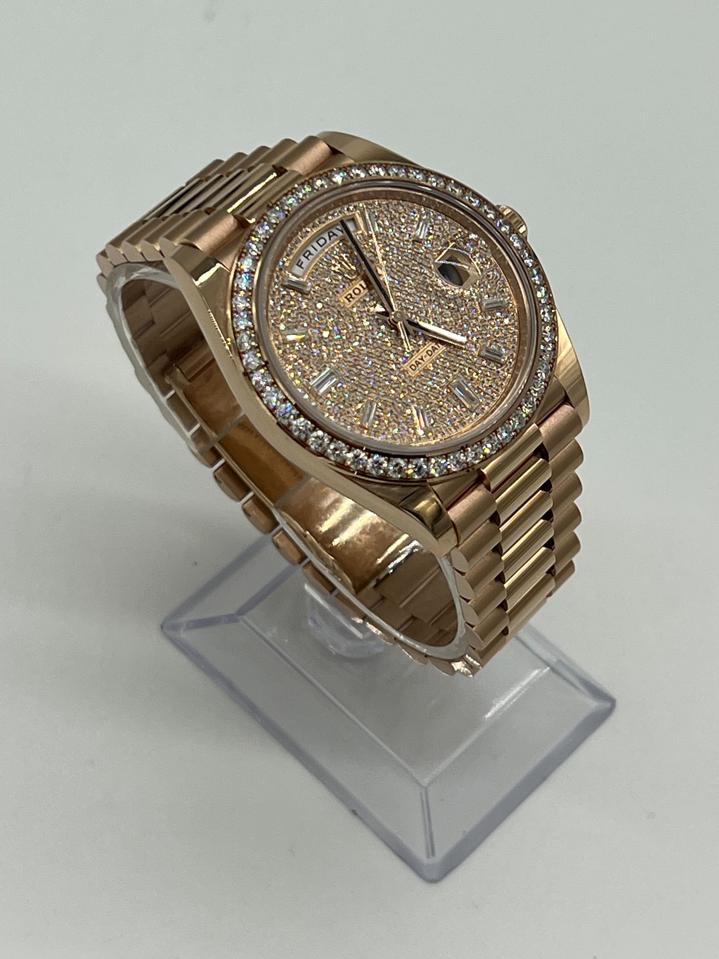 Rolex Day-Date 228345RBR Rose Gold Diamond Bezel Diamond-Paved Dial