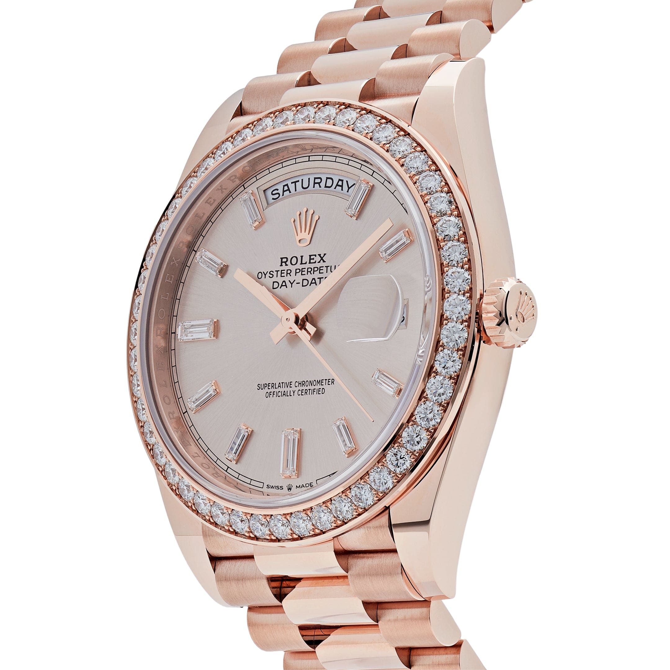 Rolex Day-Date 228345RBR Rose Gold Diamond Bezel Sundust Diamond Dial
