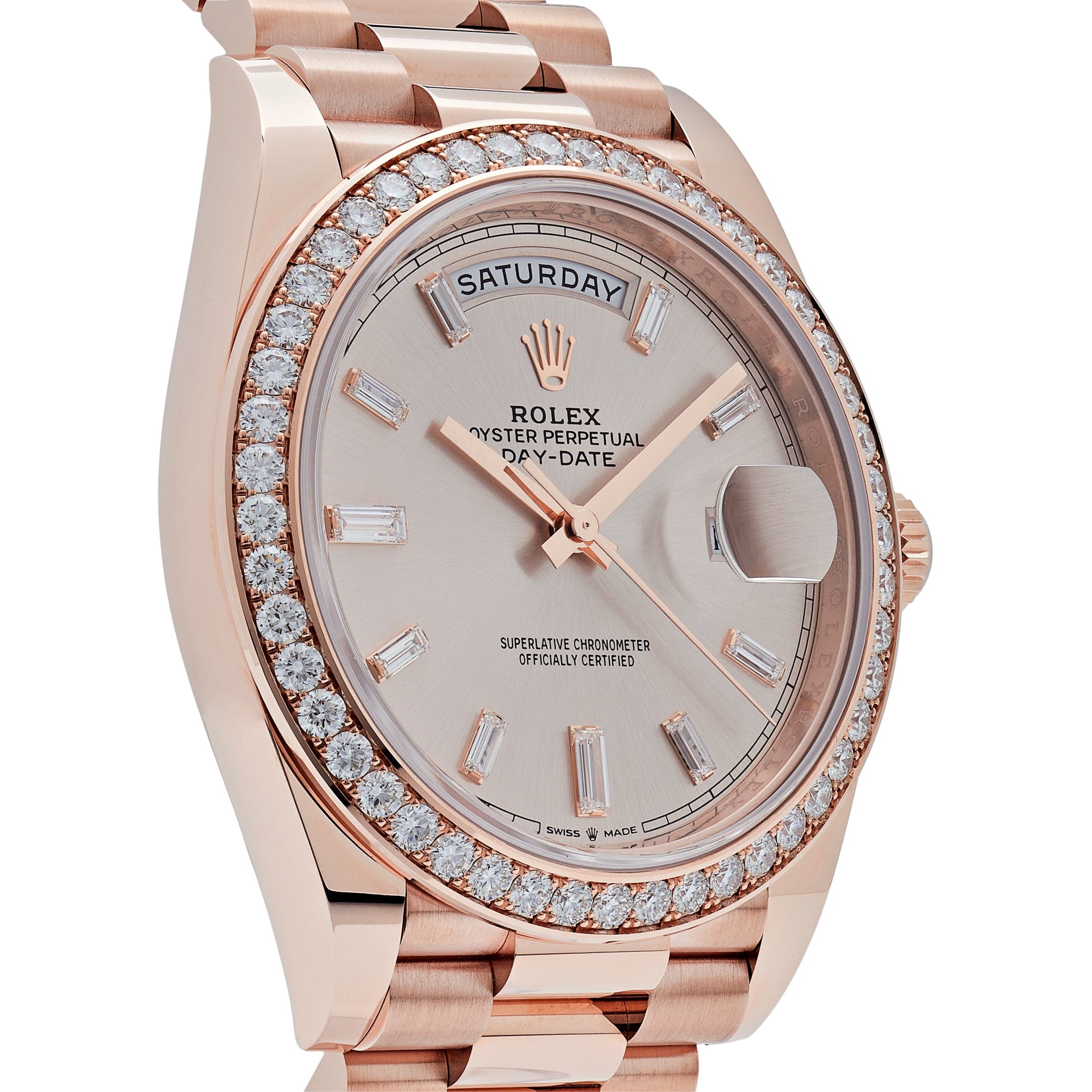 Rolex Day-Date 228345RBR Rose Gold Diamond Bezel Sundust Diamond Dial