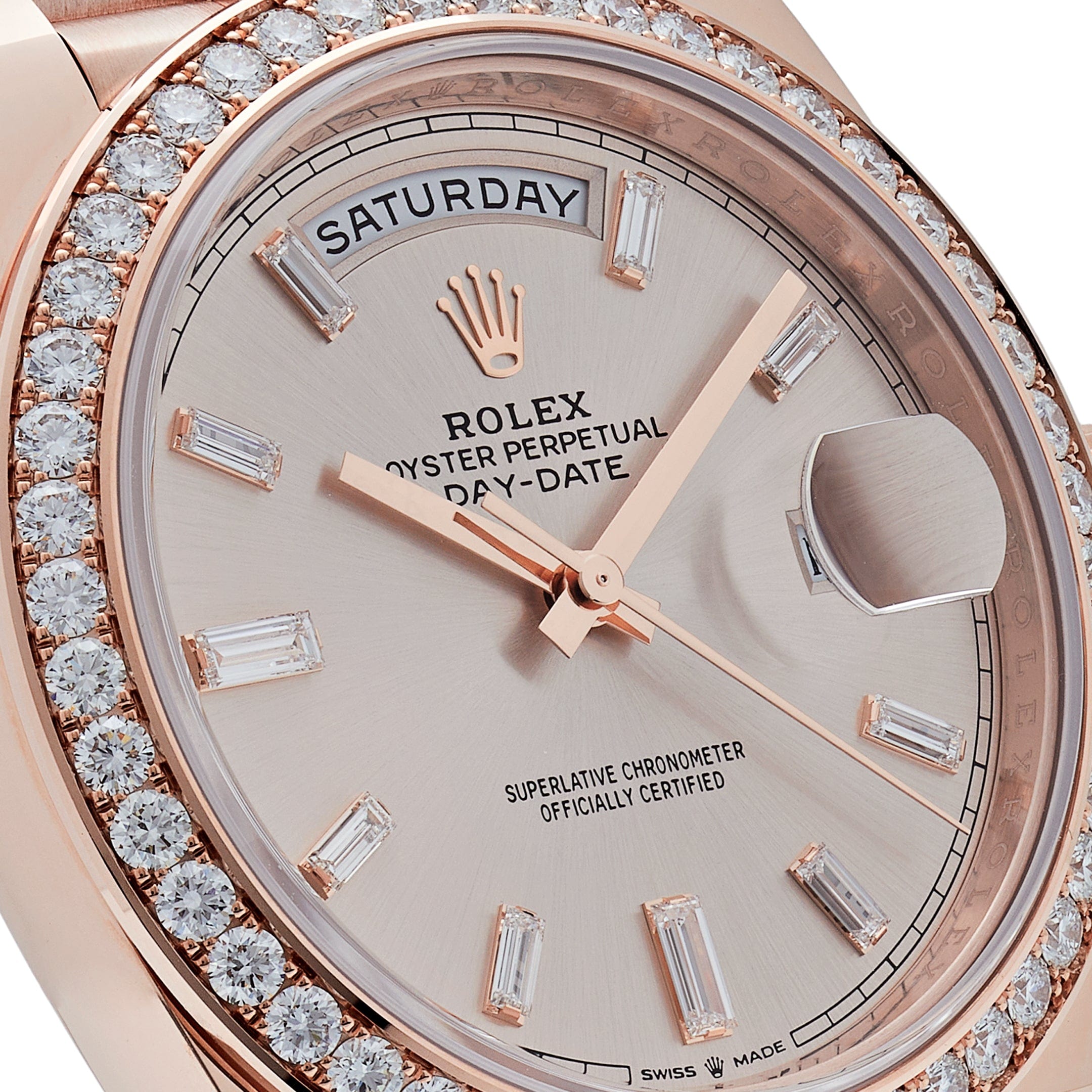 Rolex Day-Date 228345RBR Rose Gold Diamond Bezel Sundust Diamond Dial