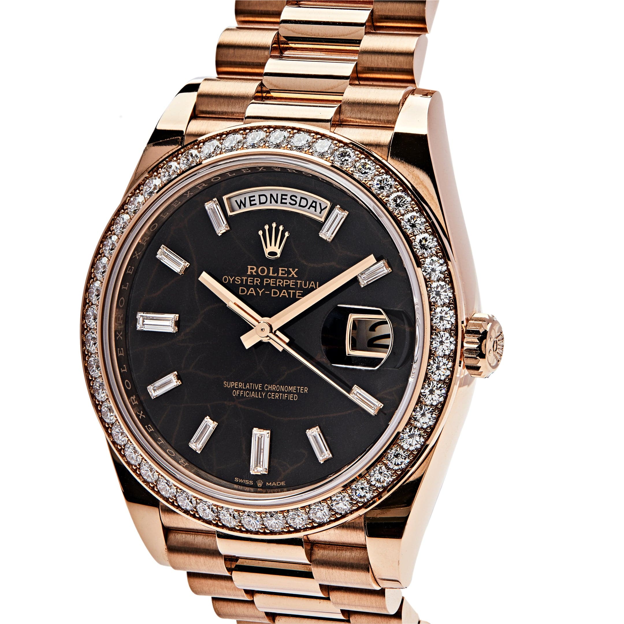 Rolex Day-Date 228345RBR Rose Gold Eisenkiesel Dial Diamond Bezel