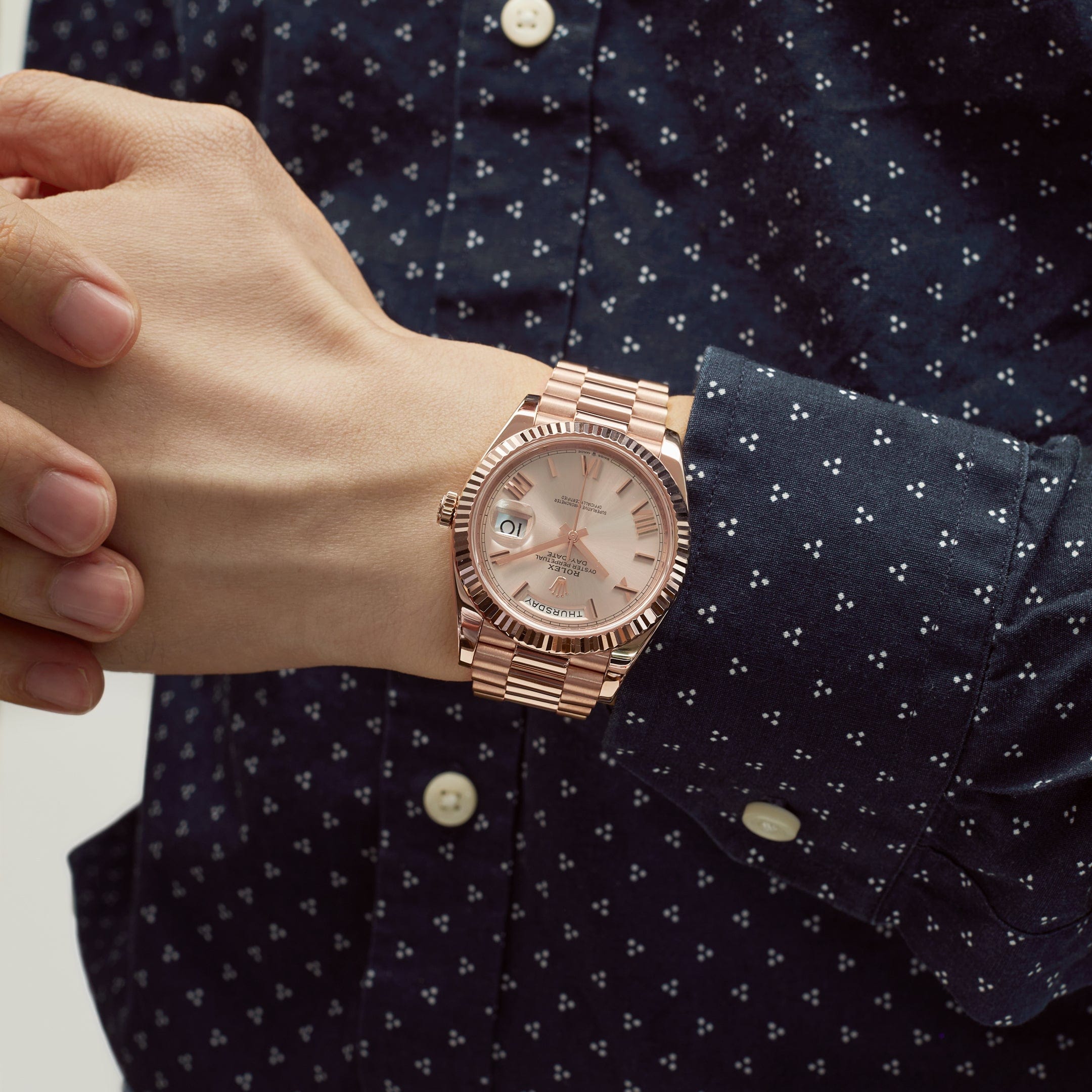 Rolex Day-Date 228235 Rose Gold Sundust Roman Dial (2023)