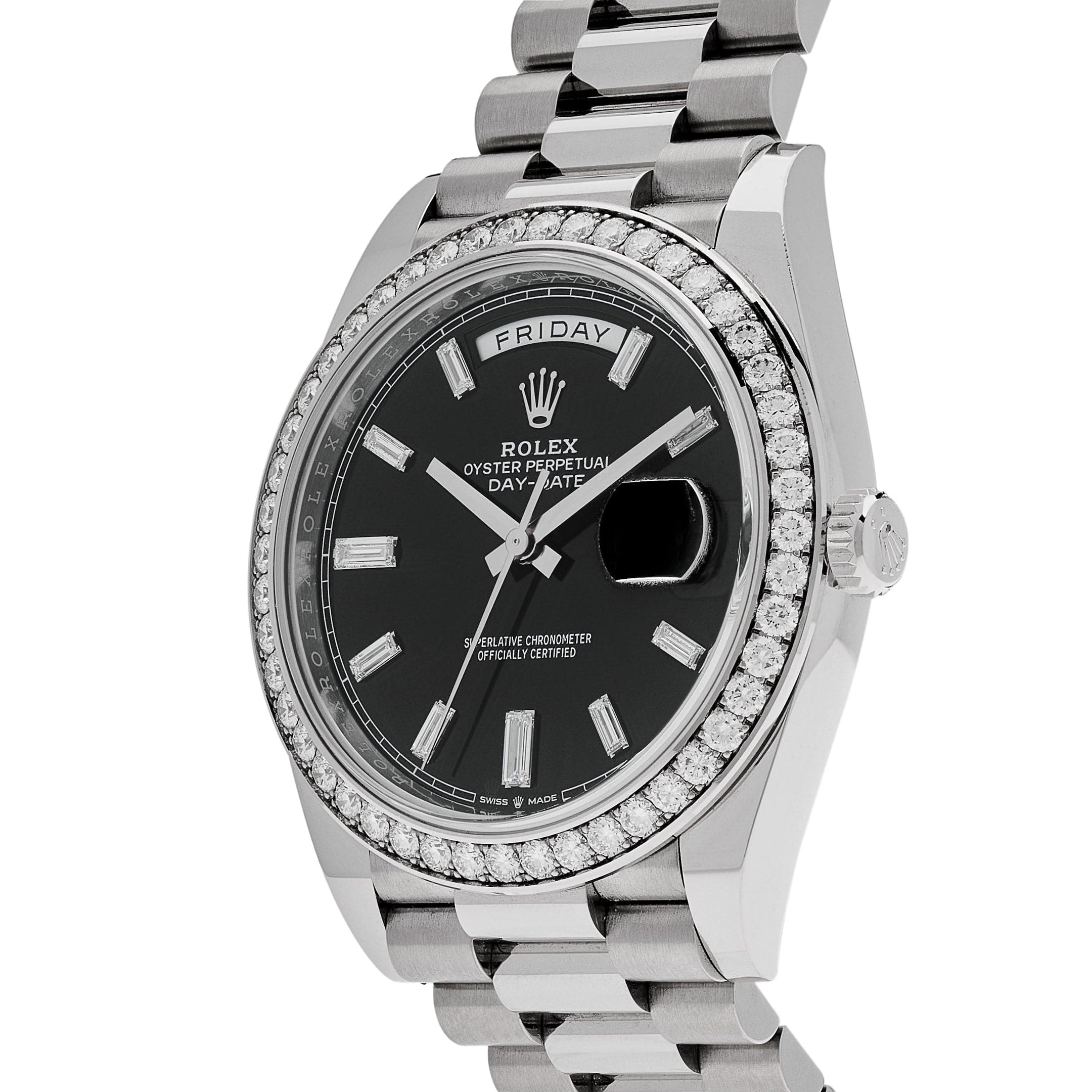 Rolex Day-Date 228349RBR White Gold Black Dial Diamond Bezel